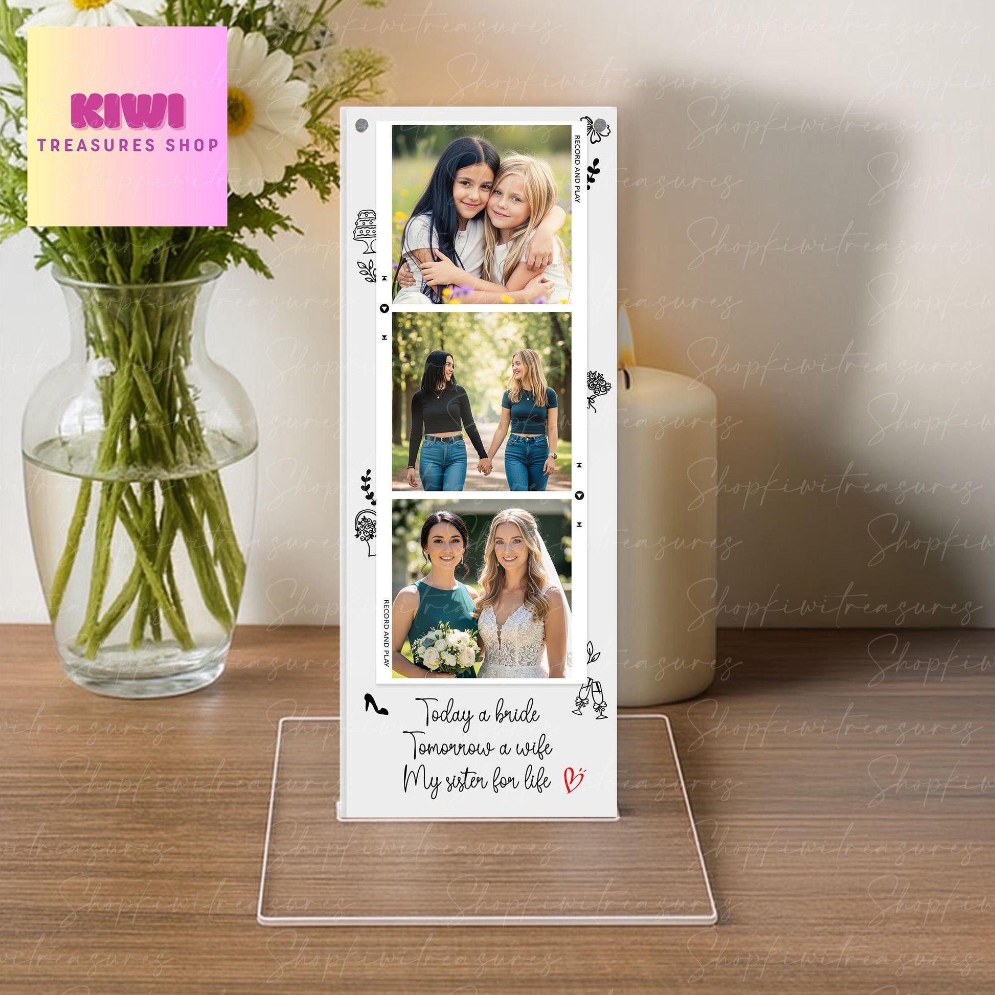 Custom Magnetic Photo Frame – Sister of the Bride Gift – Personalized Wedding Picture Display – Bridal Party Keepsake – Photo Strip style