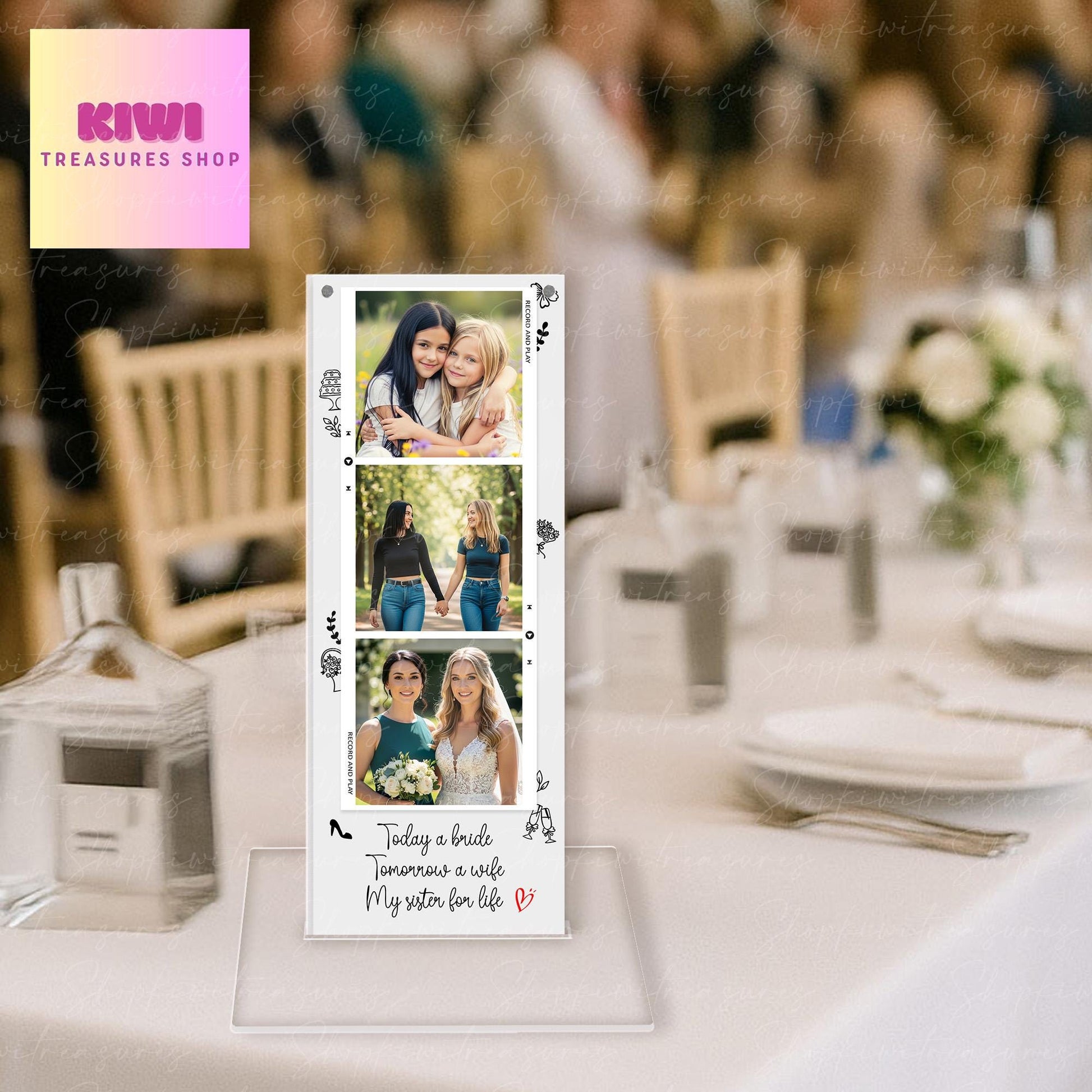 Custom Magnetic Photo Frame – Sister of the Bride Gift – Personalized Wedding Picture Display – Bridal Party Keepsake – Photo Strip style