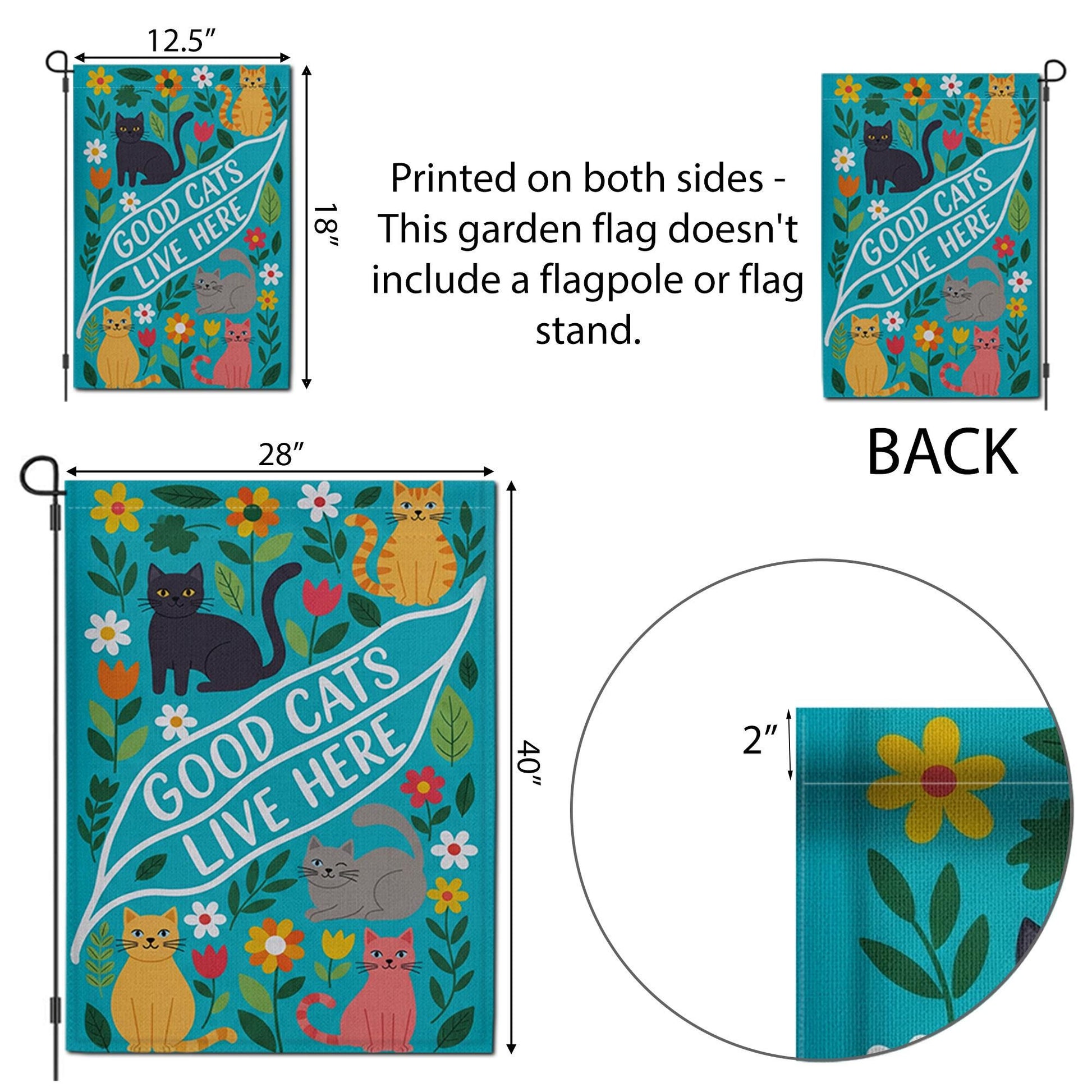 Good Cats Live Here Garden Flag – Colorful Outdoor Cat Decor for Yard or Porch, Cute Pet Lover House Flag with Flowers and Feline Friends