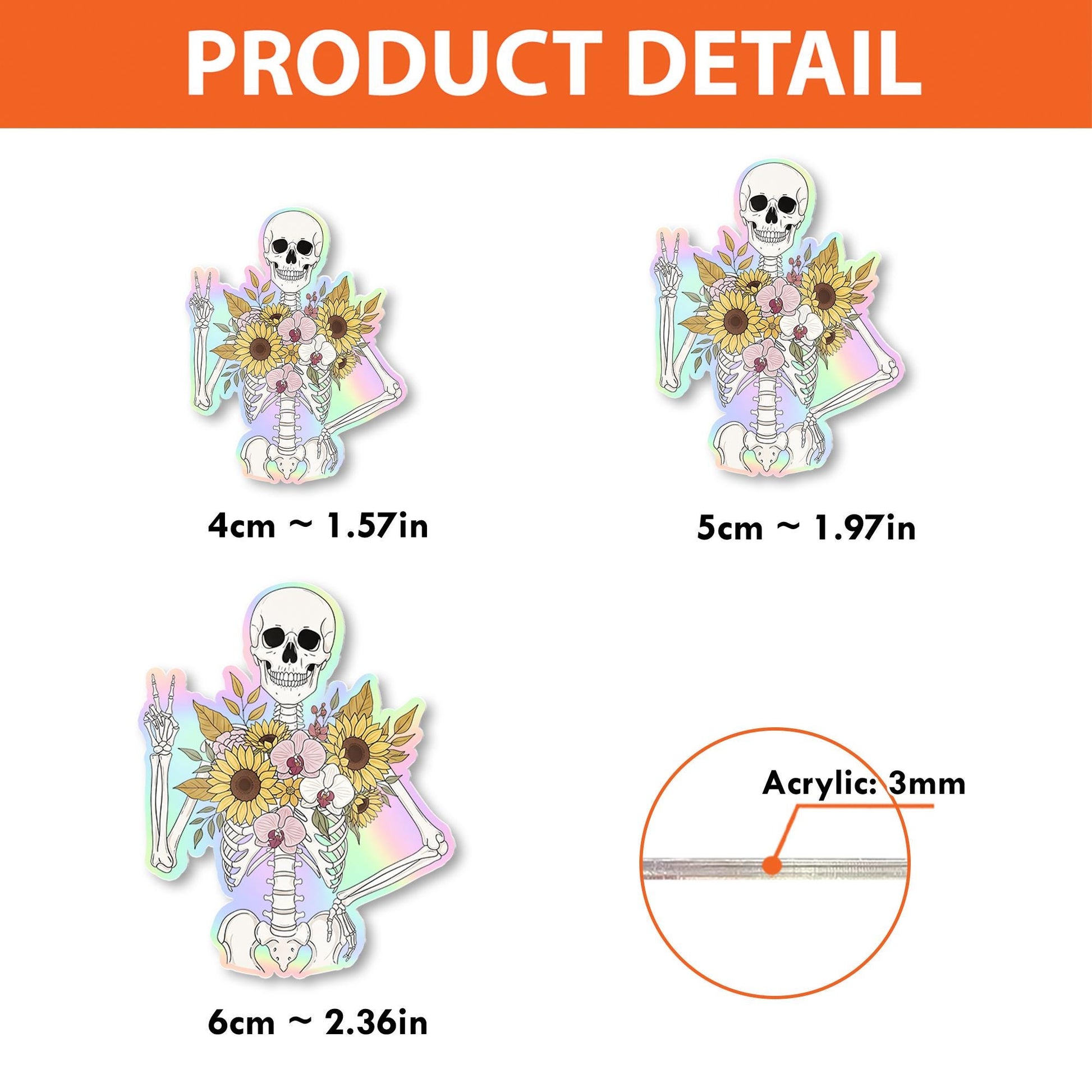 Holographic Skeleton Badge Reel – Sunflower Floral ID Holder, Cute Spooky Peace Sign Clip, Fall Nurse Badge, Funny Goth Office Accessory
