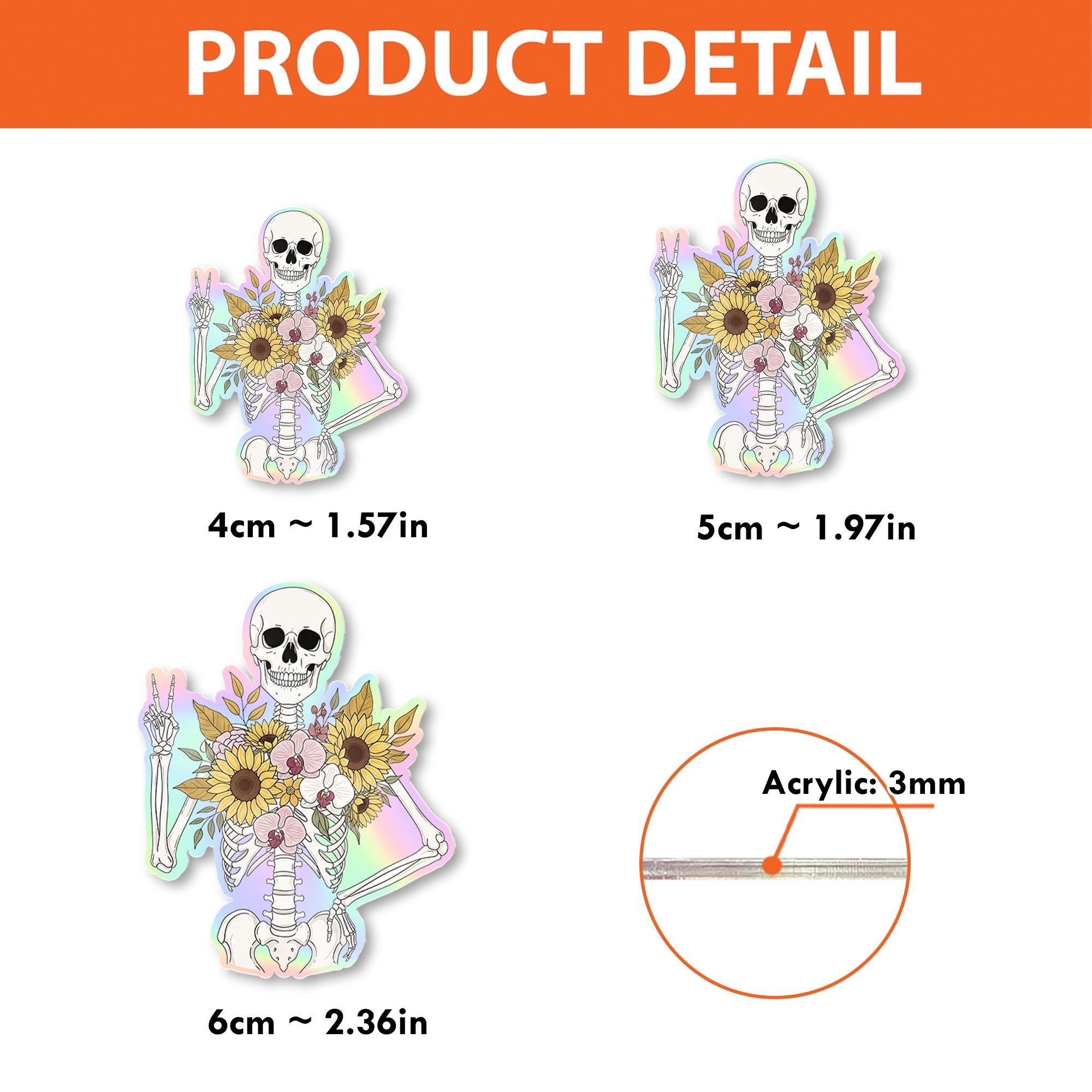 Holographic Skeleton Badge Reel – Sunflower Floral ID Holder, Cute Spooky Peace Sign Clip, Fall Nurse Badge, Funny Goth Office Accessory