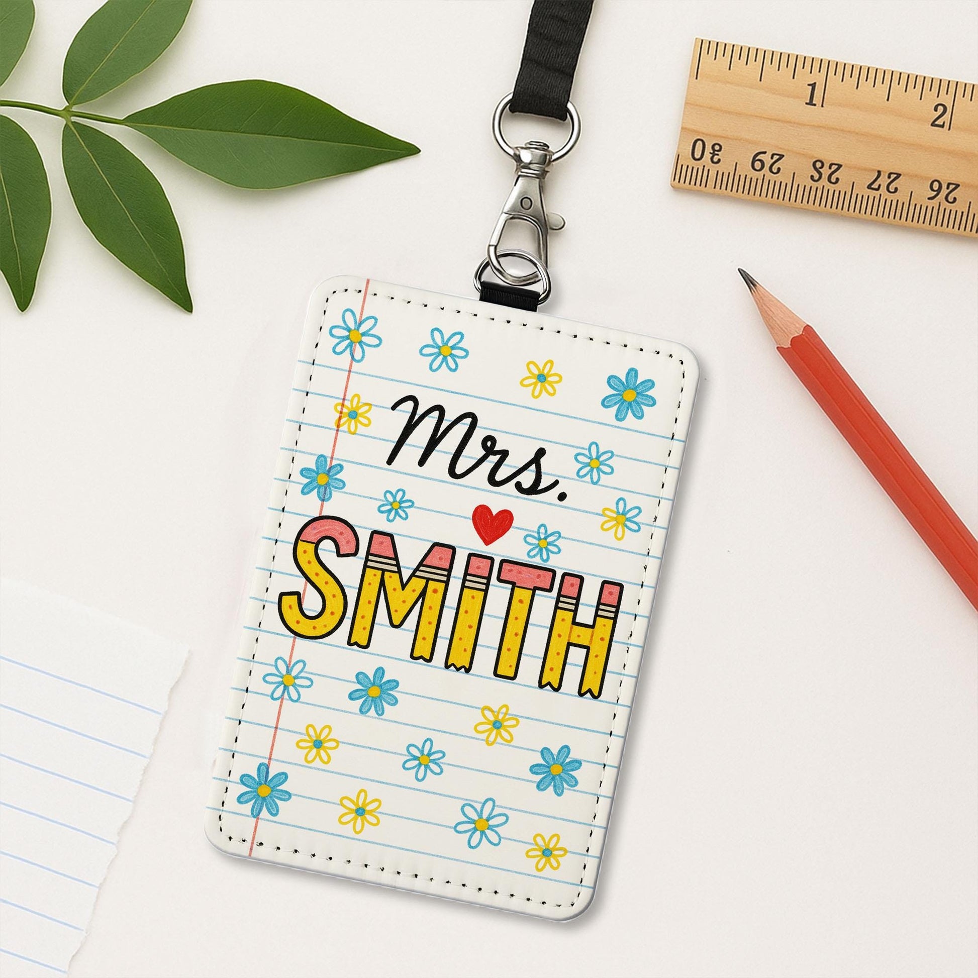 Teacher ID Badge Holder, Cute Floral Name Tag, Classroom Lanyard for Women, Personalized Teacher Gift, Back to School Accessory