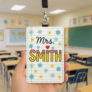 Teacher ID Badge Holder, Cute Floral Name Tag, Classroom Lanyard for Women, Personalized Teacher Gift, Back to School Accessory
