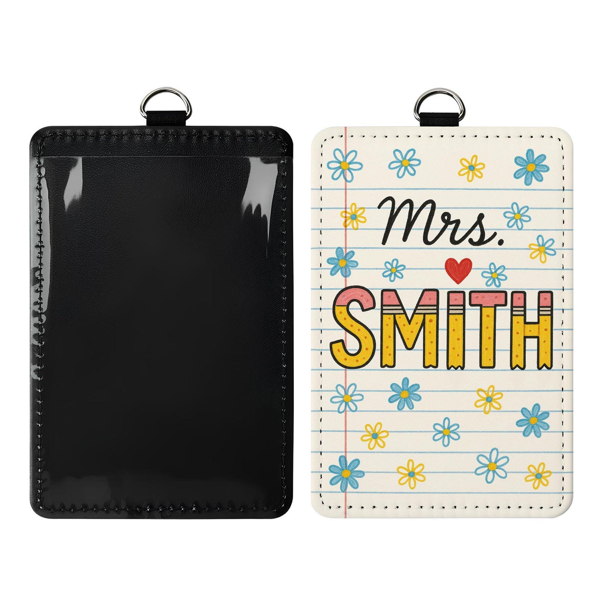 Teacher ID Badge Holder, Cute Floral Name Tag, Classroom Lanyard for Women, Personalized Teacher Gift, Back to School Accessory
