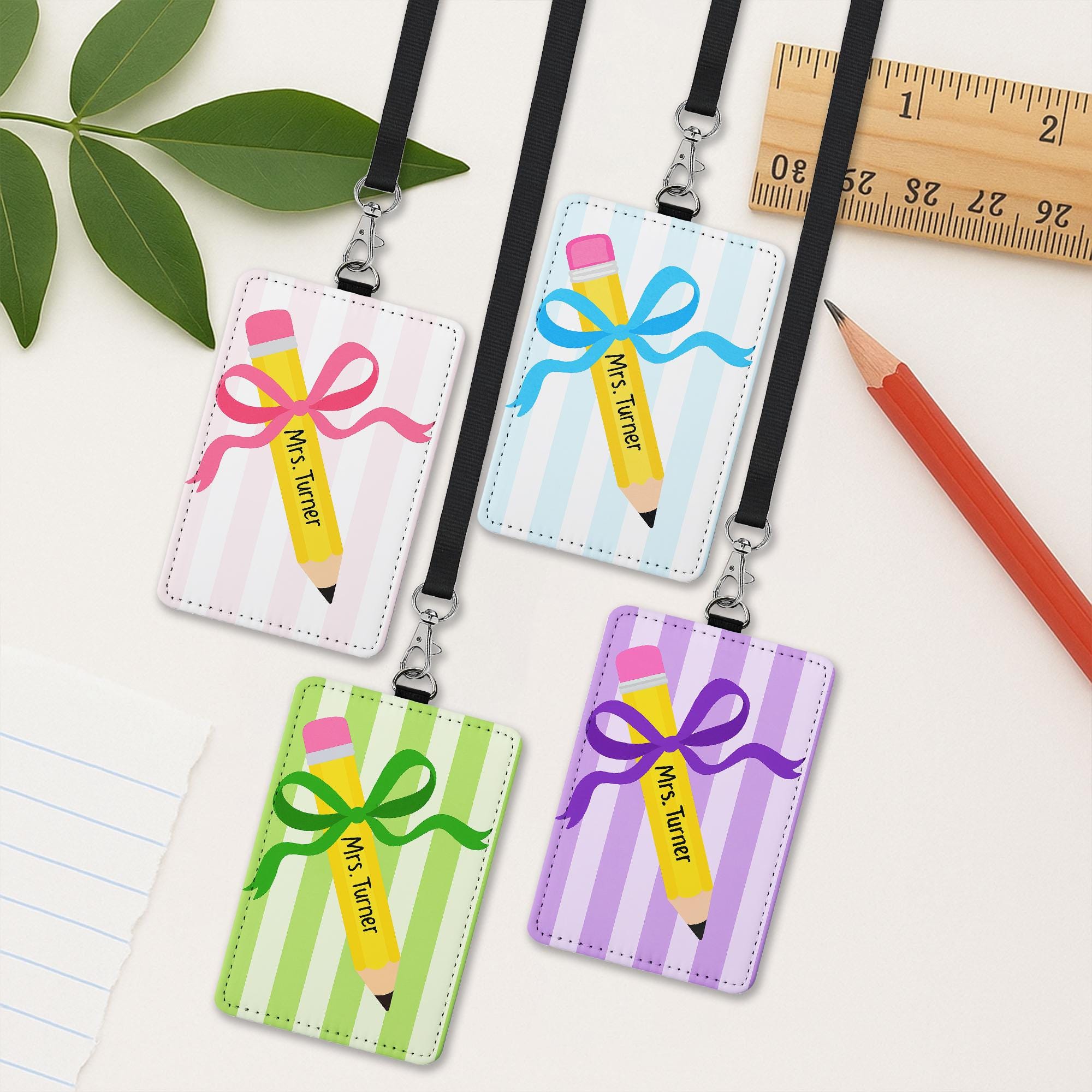 Vintage Pencil ID Badge Holder, Cute Teacher Lanyard, Back to School Gift, Colorful Name Tag, Classroom Accessory,Educator Gift,Teacher Gift