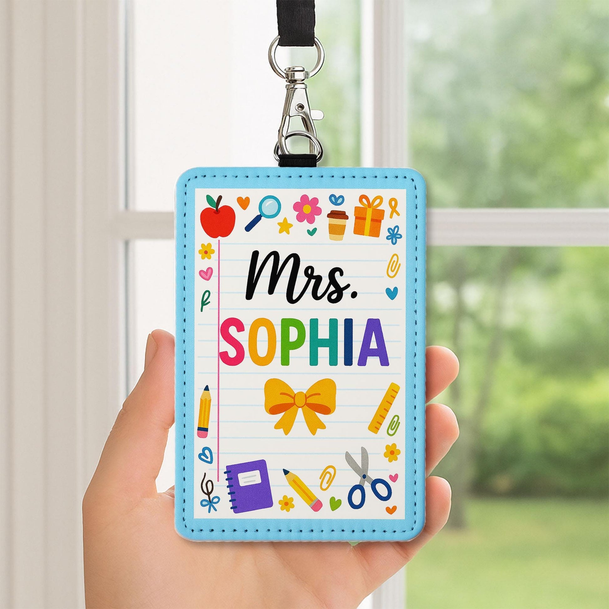 Rainbow Teacher ID Badge Holder, Cute School Lanyard, Personalized Name Tag, Back to School Gift, Classroom Accessory, Educator Style