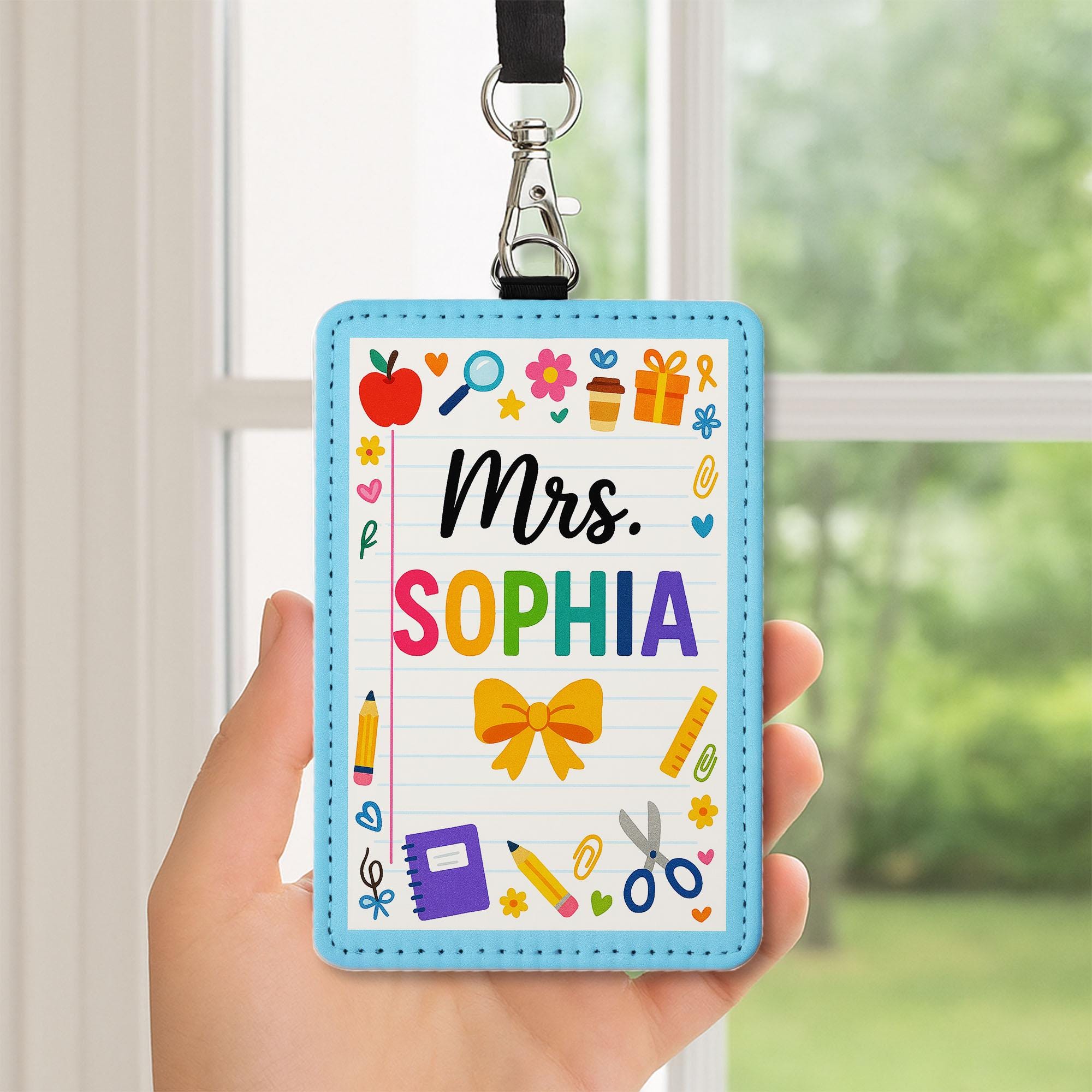 Rainbow Teacher ID Badge Holder, Cute School Lanyard, Personalized Name Tag, Back to School Gift, Classroom Accessory, Educator Style