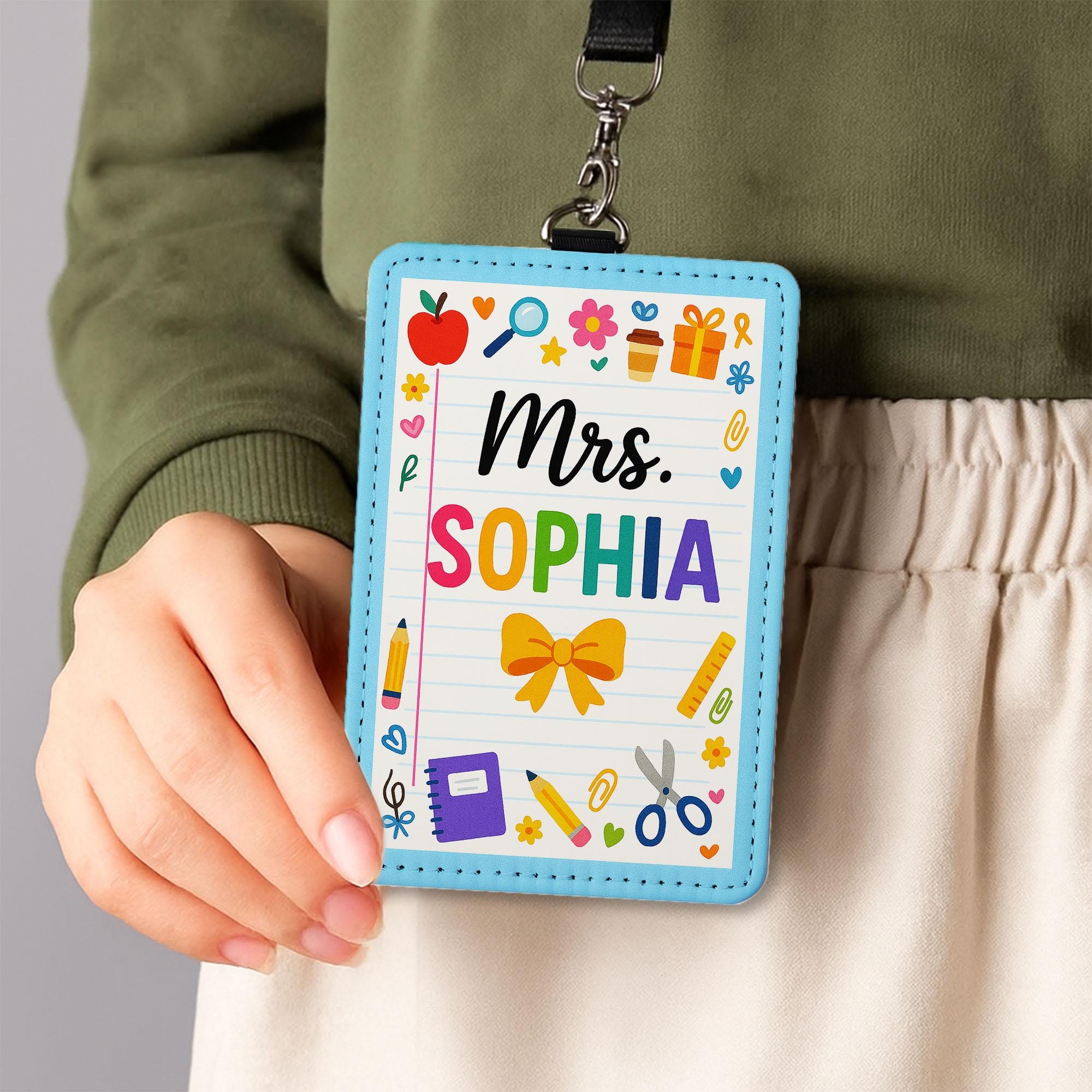 Rainbow Teacher ID Badge Holder, Cute School Lanyard, Personalized Name Tag, Back to School Gift, Classroom Accessory, Educator Style