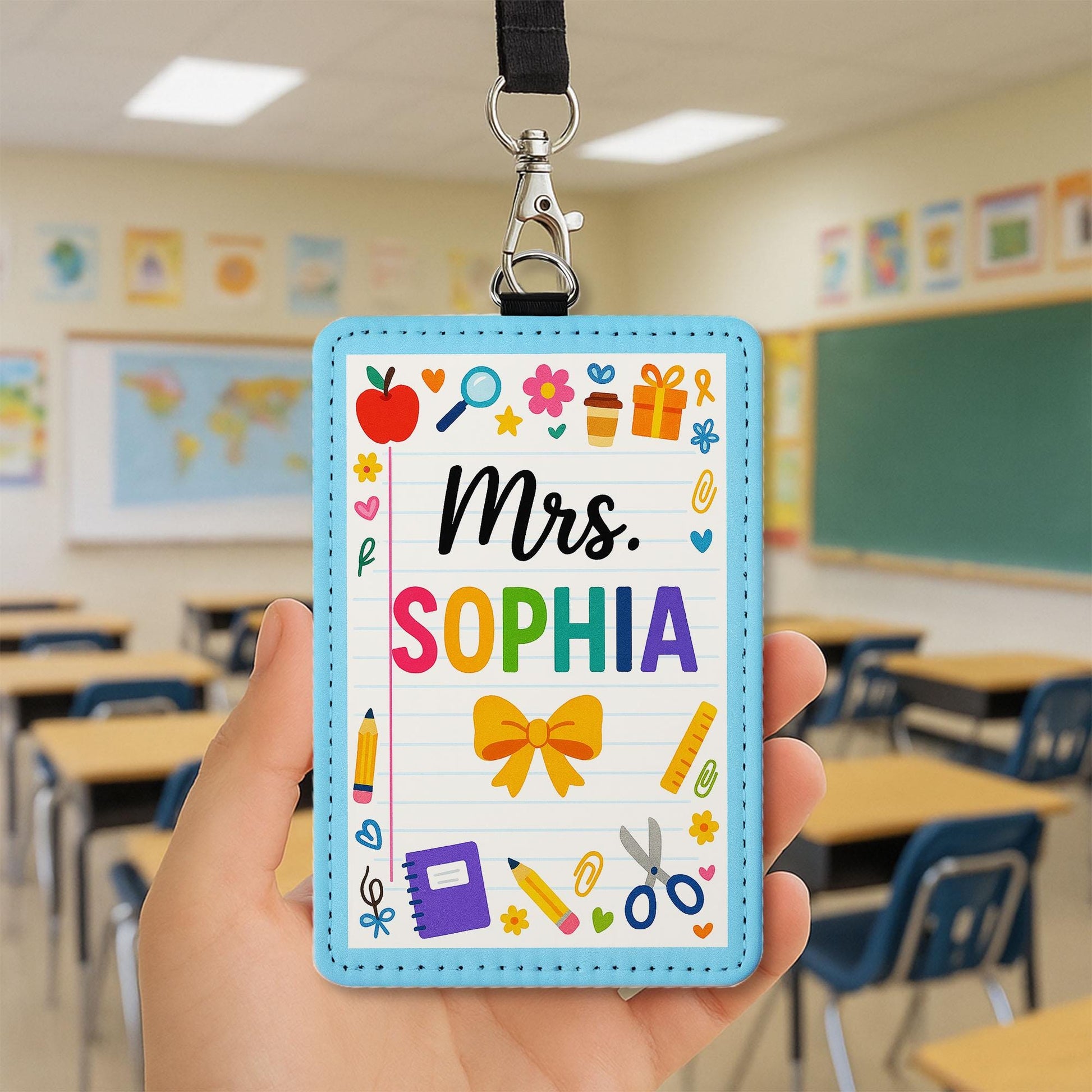 Rainbow Teacher ID Badge Holder, Cute School Lanyard, Personalized Name Tag, Back to School Gift, Classroom Accessory, Educator Style