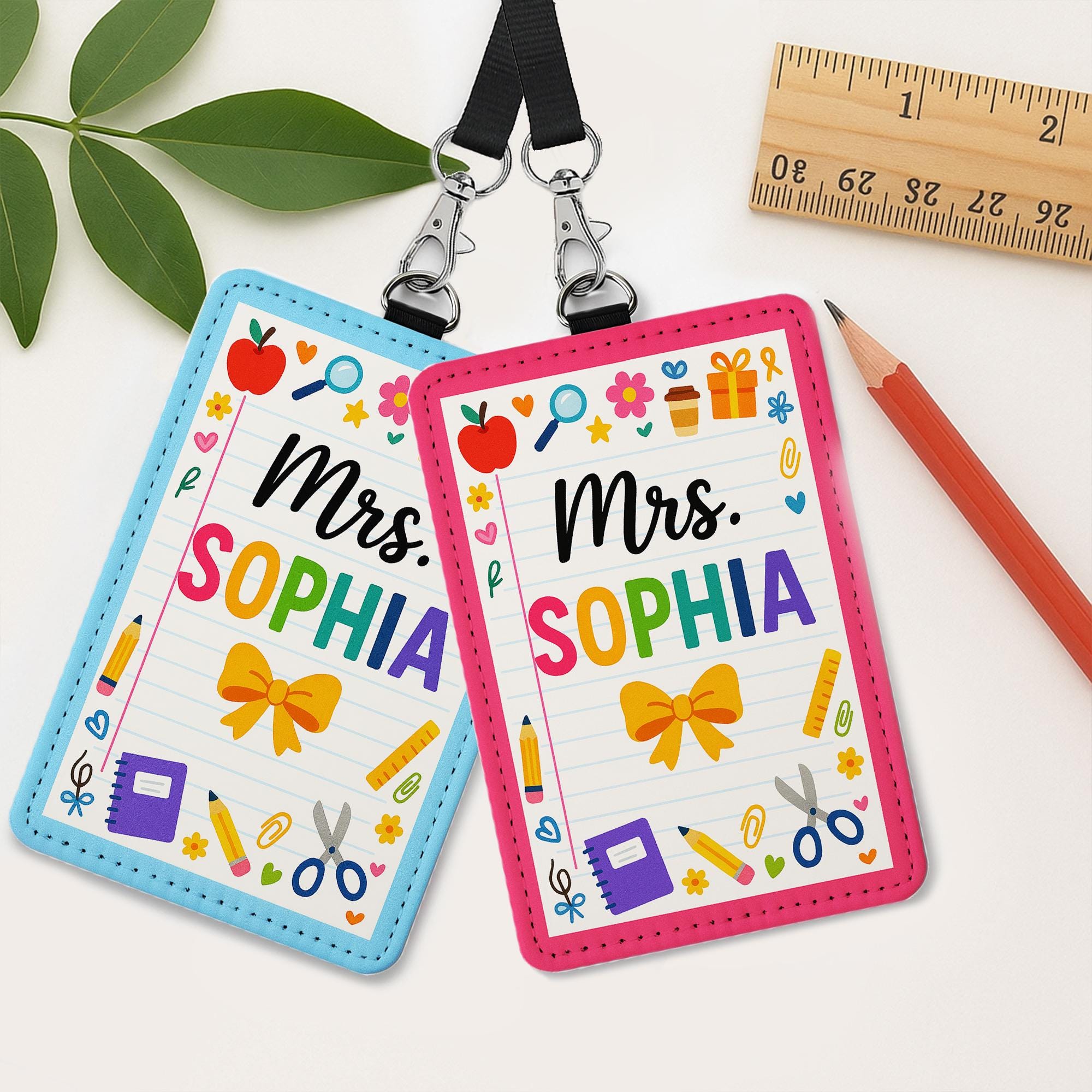 Rainbow Teacher ID Badge Holder, Cute School Lanyard, Personalized Name Tag, Back to School Gift, Classroom Accessory, Educator Style