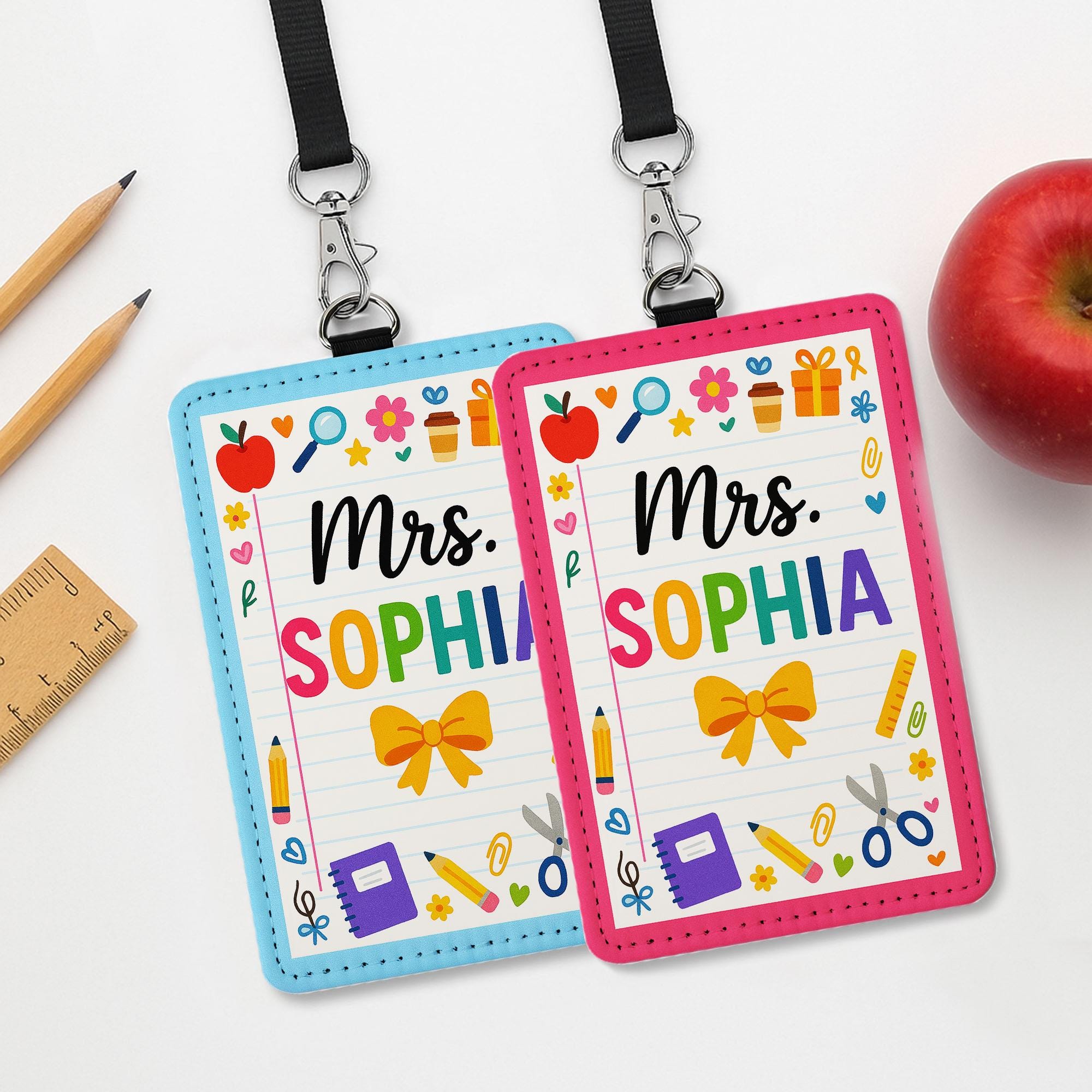 Rainbow Teacher ID Badge Holder, Cute School Lanyard, Personalized Name Tag, Back to School Gift, Classroom Accessory, Educator Style