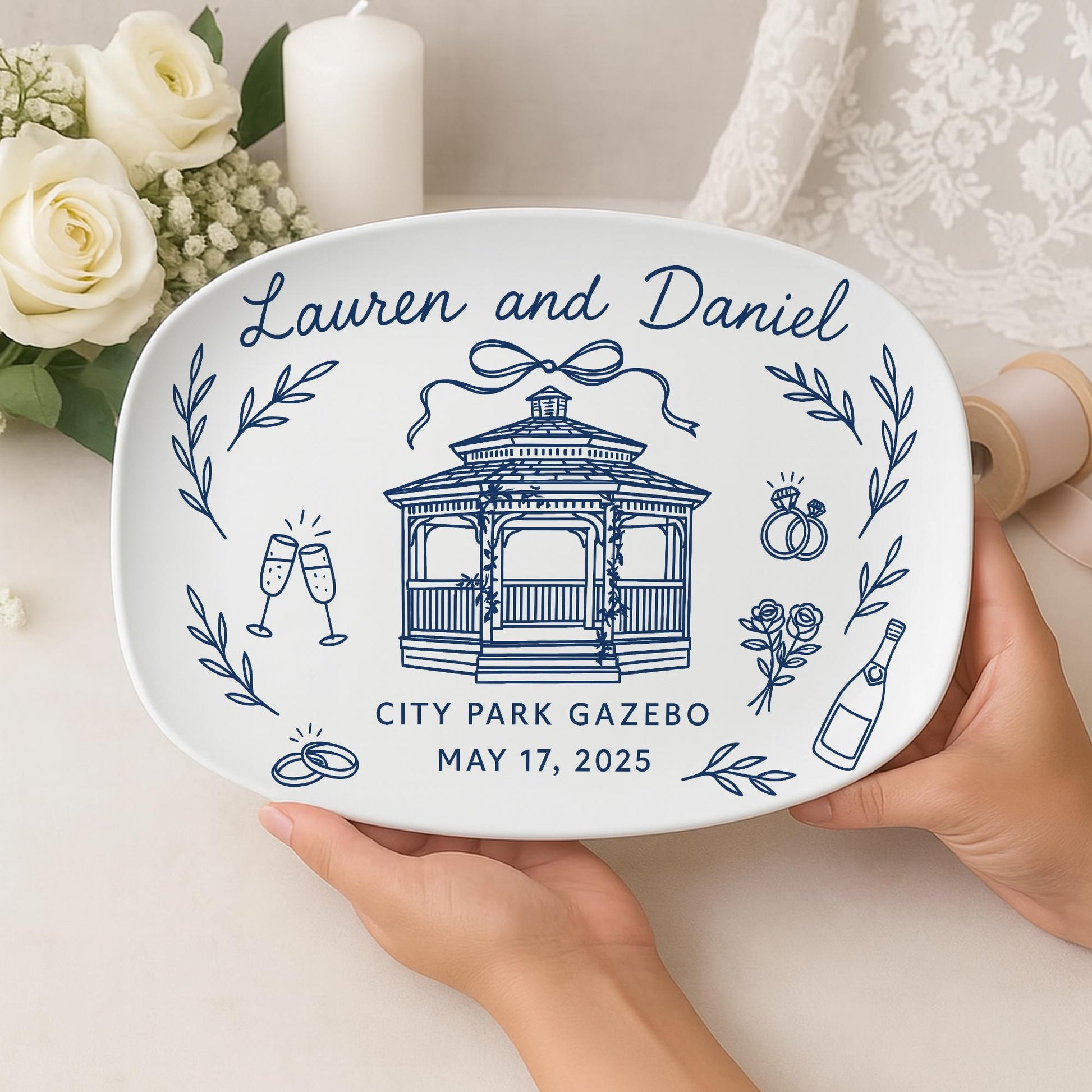 Custom Wedding Venue Platter – Personalized Decorative Keepsake Plate with Names, Date & Location – Wedding Gift – Reception DECOR only