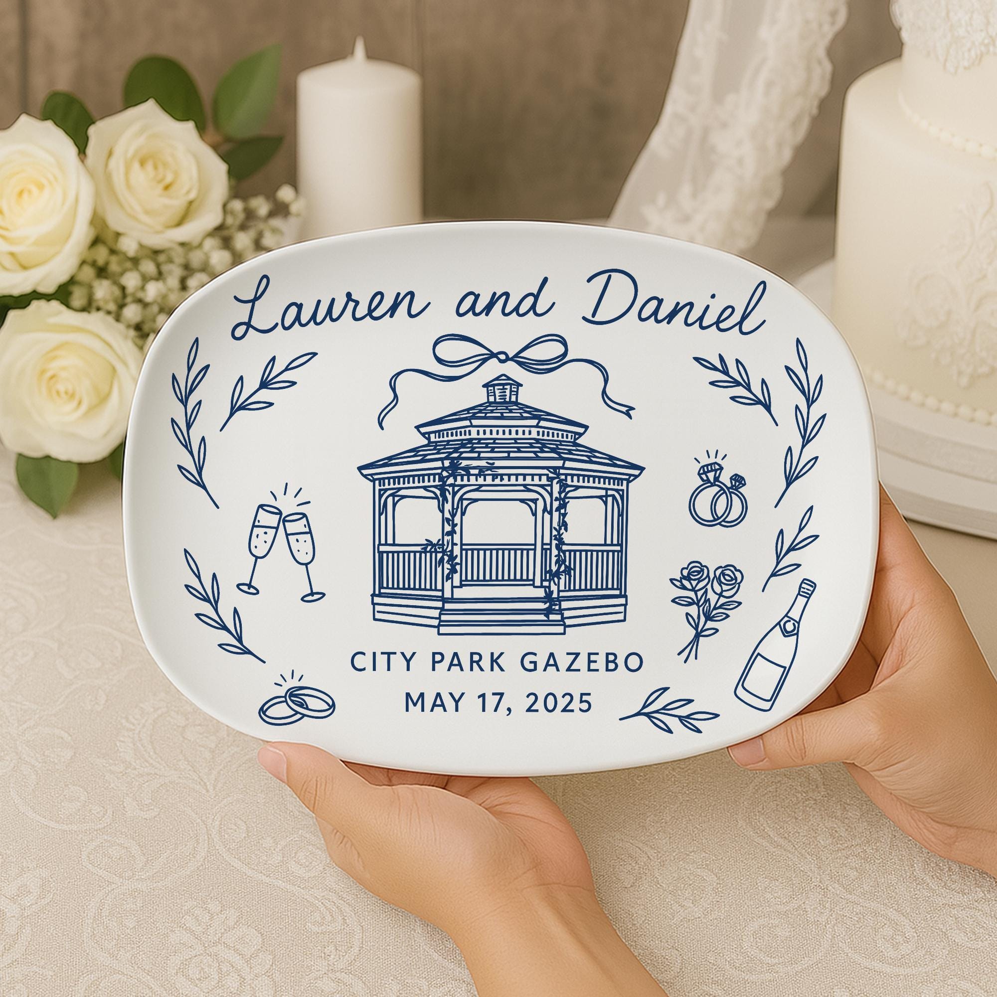 Custom Wedding Venue Platter – Personalized Decorative Keepsake Plate with Names, Date & Location – Wedding Gift – Reception DECOR only