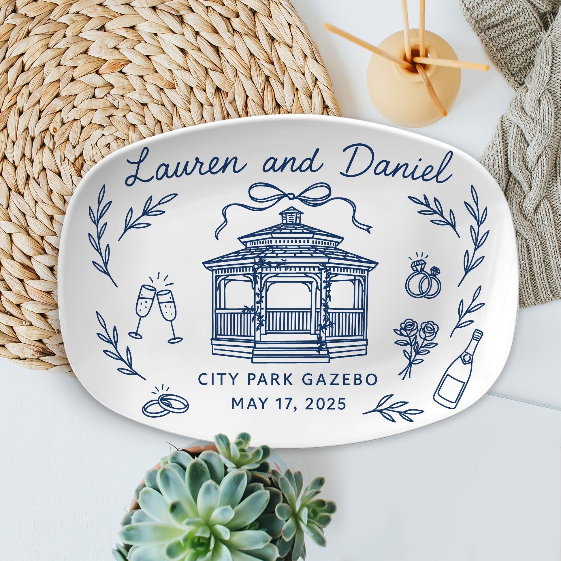 Custom Wedding Venue Platter – Personalized Decorative Keepsake Plate with Names, Date & Location – Wedding Gift – Reception DECOR only
