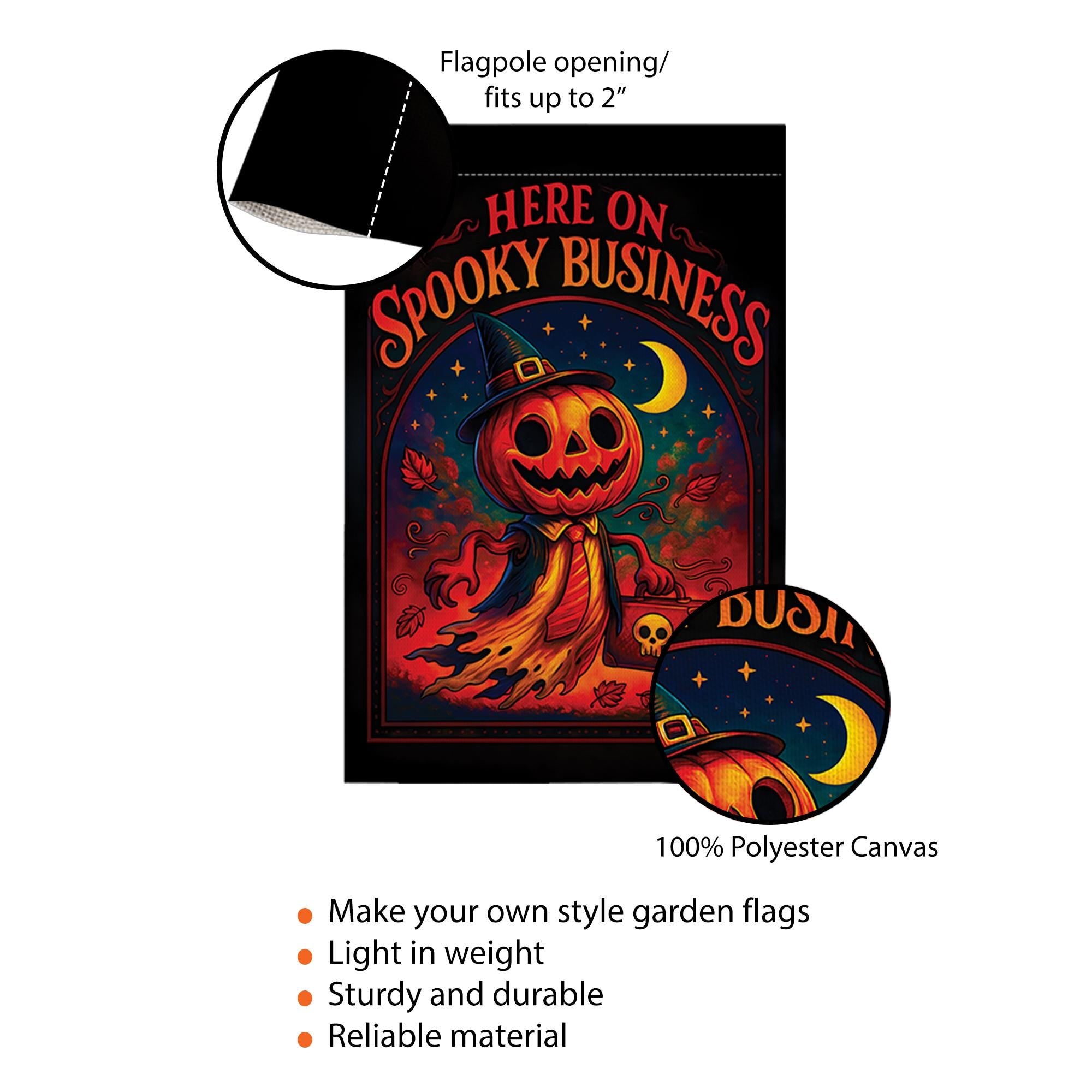 Spooky Business Halloween Garden Flag, Vintage Pumpkin Scarecrow Yard Decor, Retro Outdoor Banner, Fall Porch Decoration, Spooky Season Art