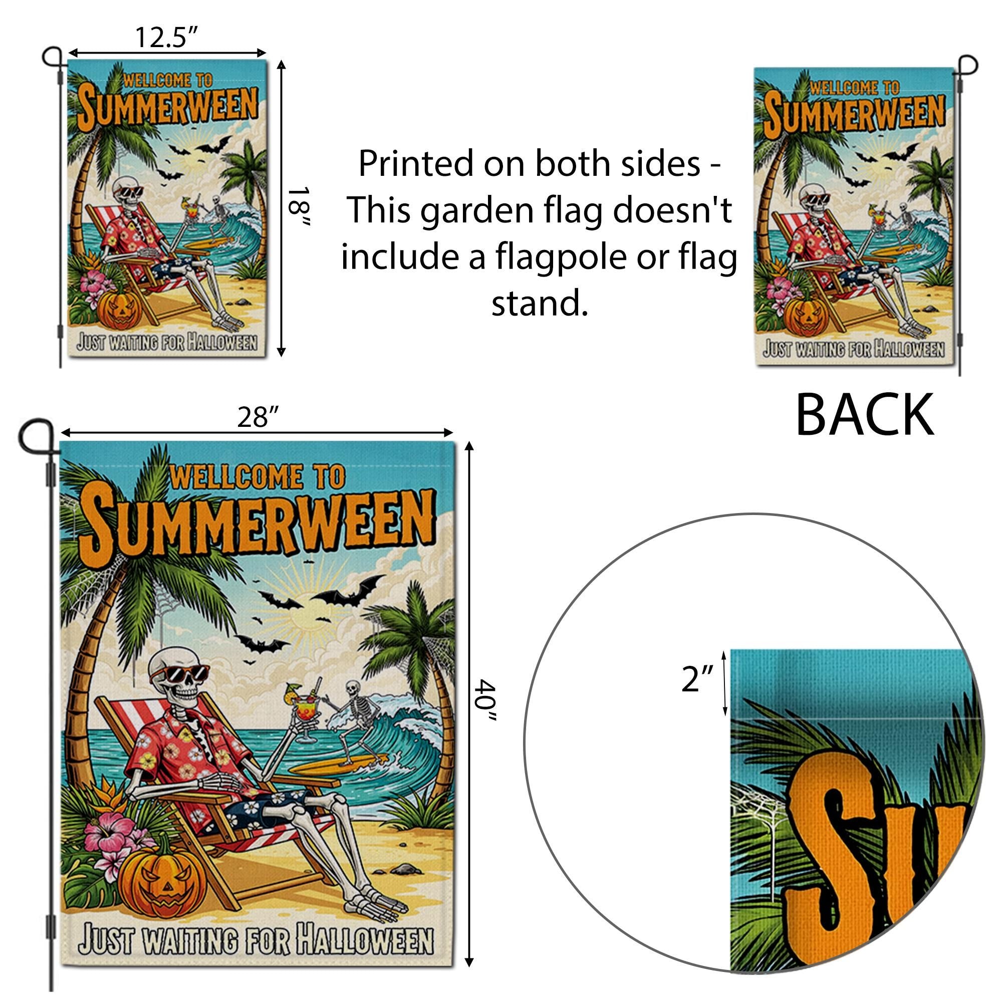 Summerween Garden Flag, Skeleton Beach Decor, Funny Halloween in July Banner, Spooky Tropical Yard Art, Waiting for Halloween Gift