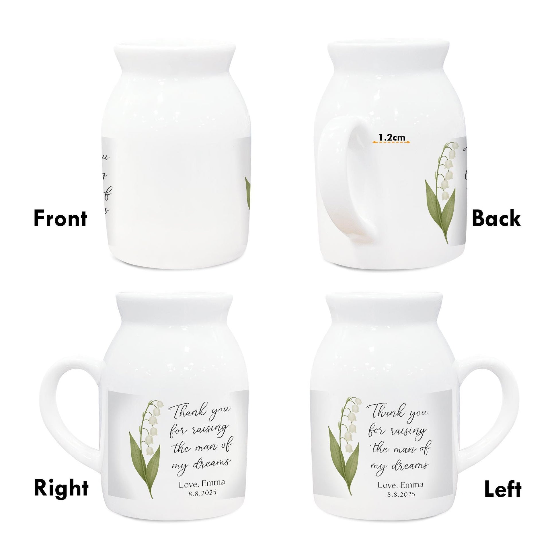 Custom Wedding Thank You Vase – Personalized Birth Flower Gift for Mother of the Groom – Ceramic Keepsake with Name & Date – Bride Gift Idea