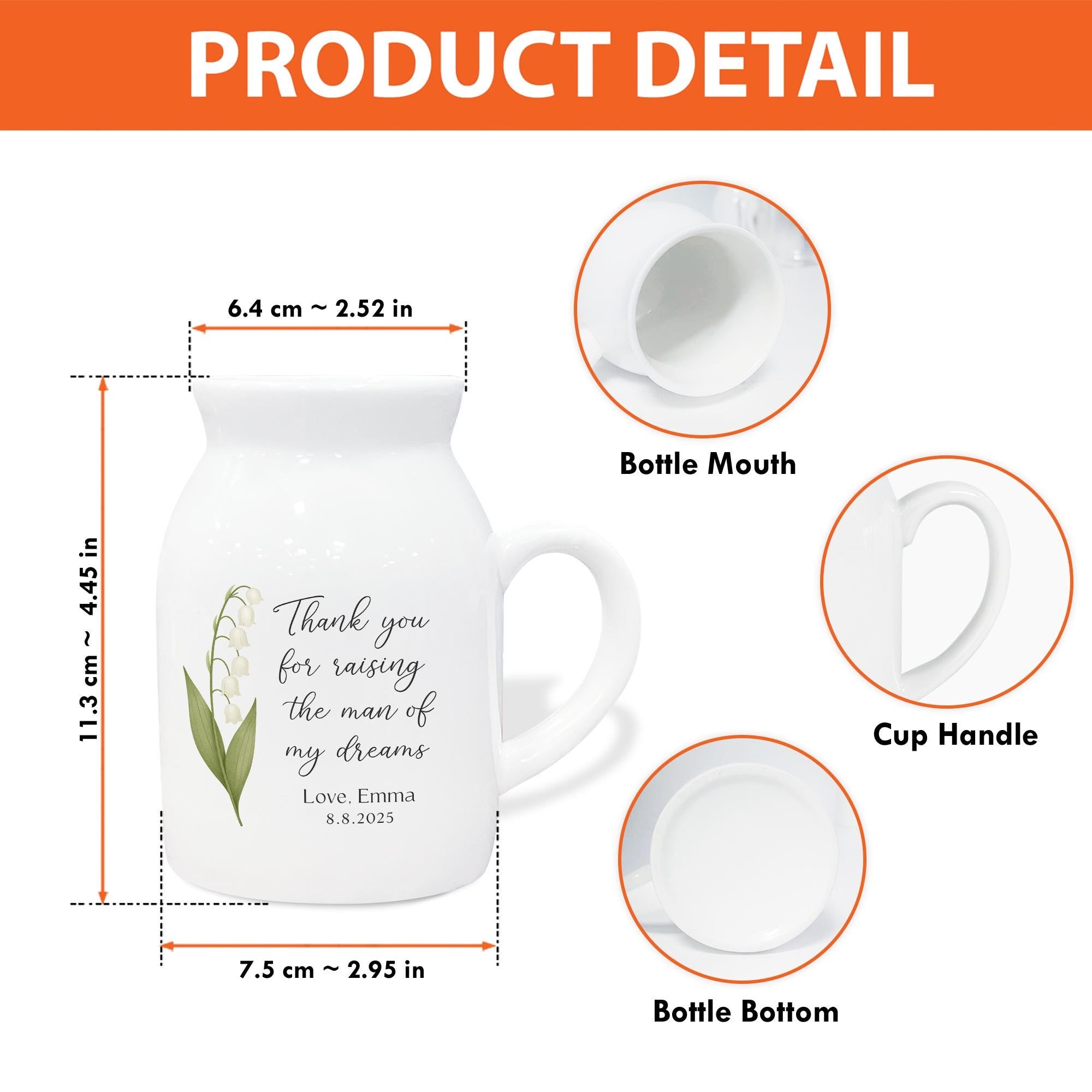 Custom Wedding Thank You Vase – Personalized Birth Flower Gift for Mother of the Groom – Ceramic Keepsake with Name & Date – Bride Gift Idea