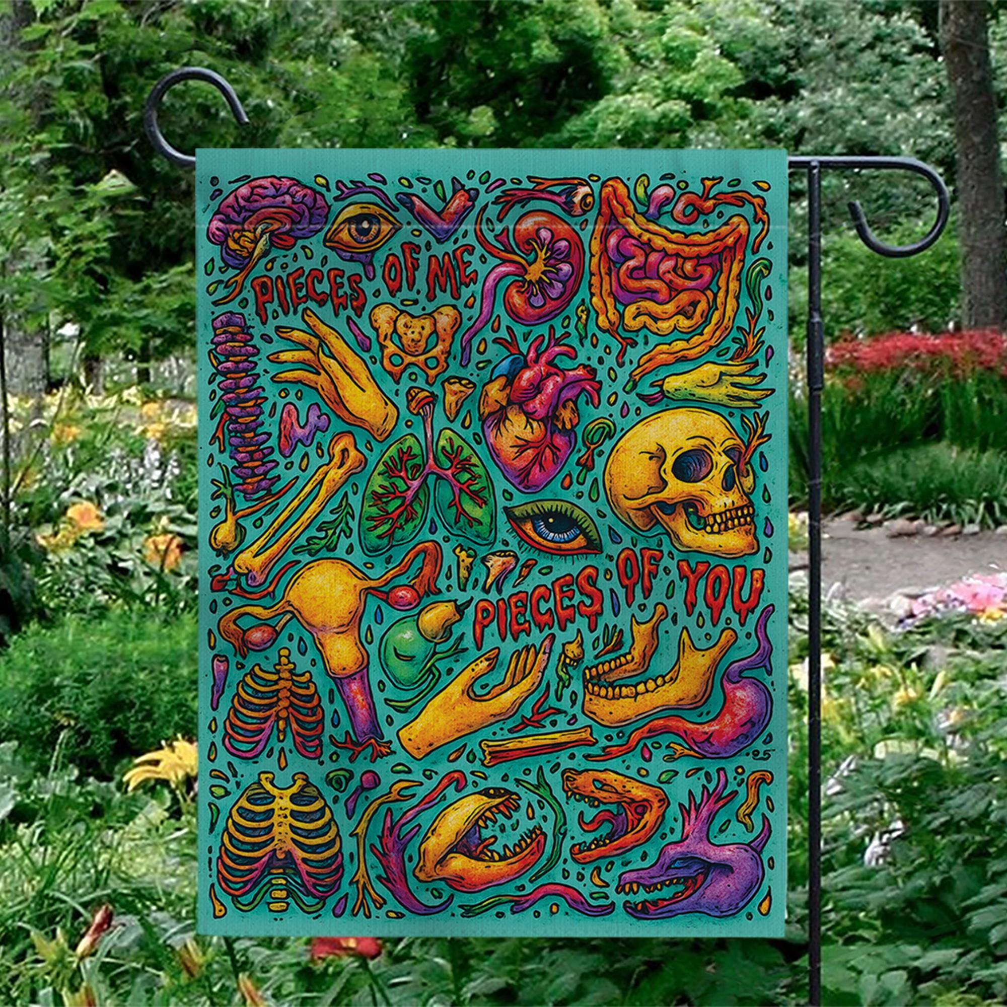 Psychedelic Anatomy Halloween Flag, Macabre Skull & Heart Garden Decor, Trippy Goth Horror Art, Spooky Medical Illustration Yard Banner