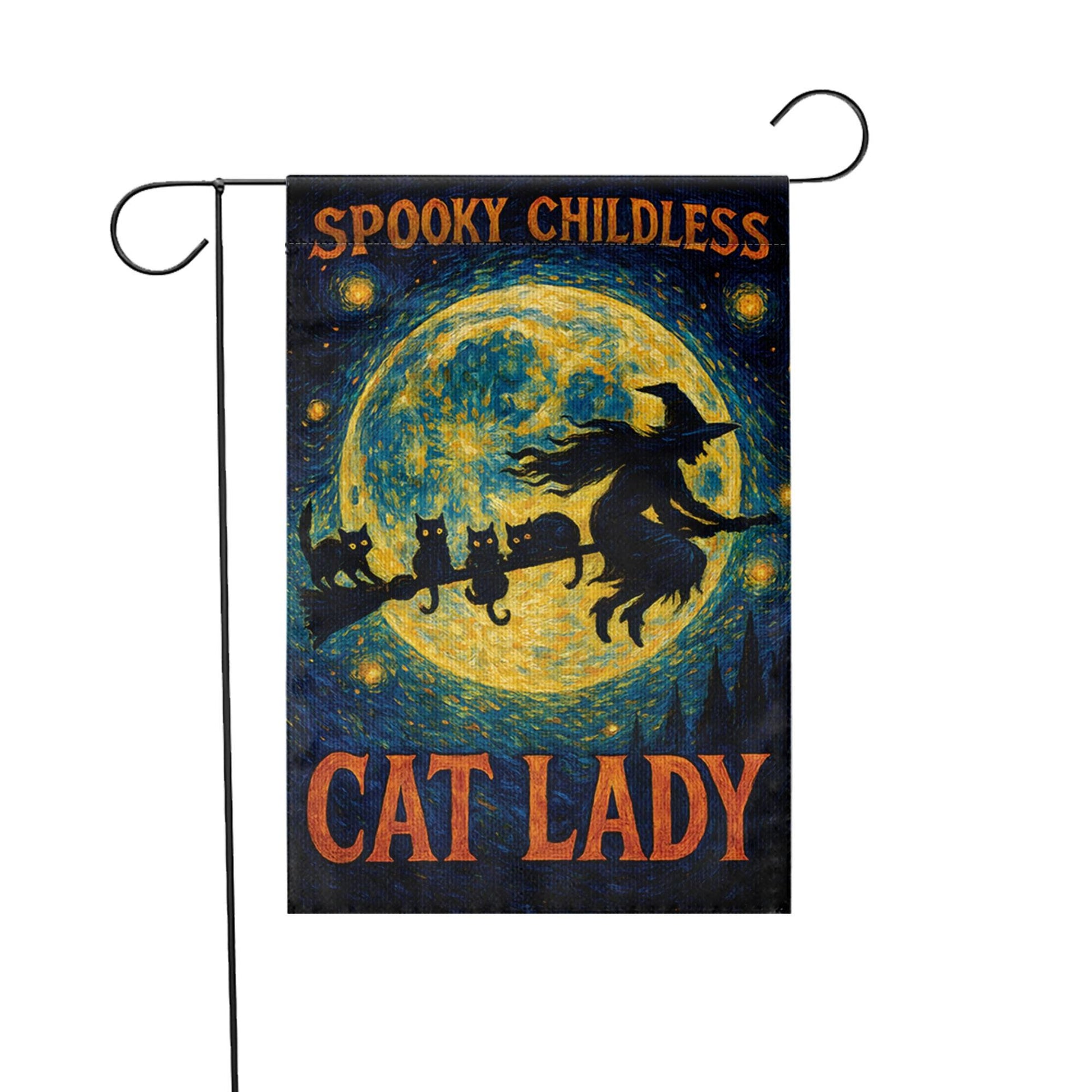 Spooky Childless Cat Lady Flag, Funny Halloween Garden Decor, Witch and Black Cat Yard Banner, Witchy Woman Gift, Spooky Porch Decor