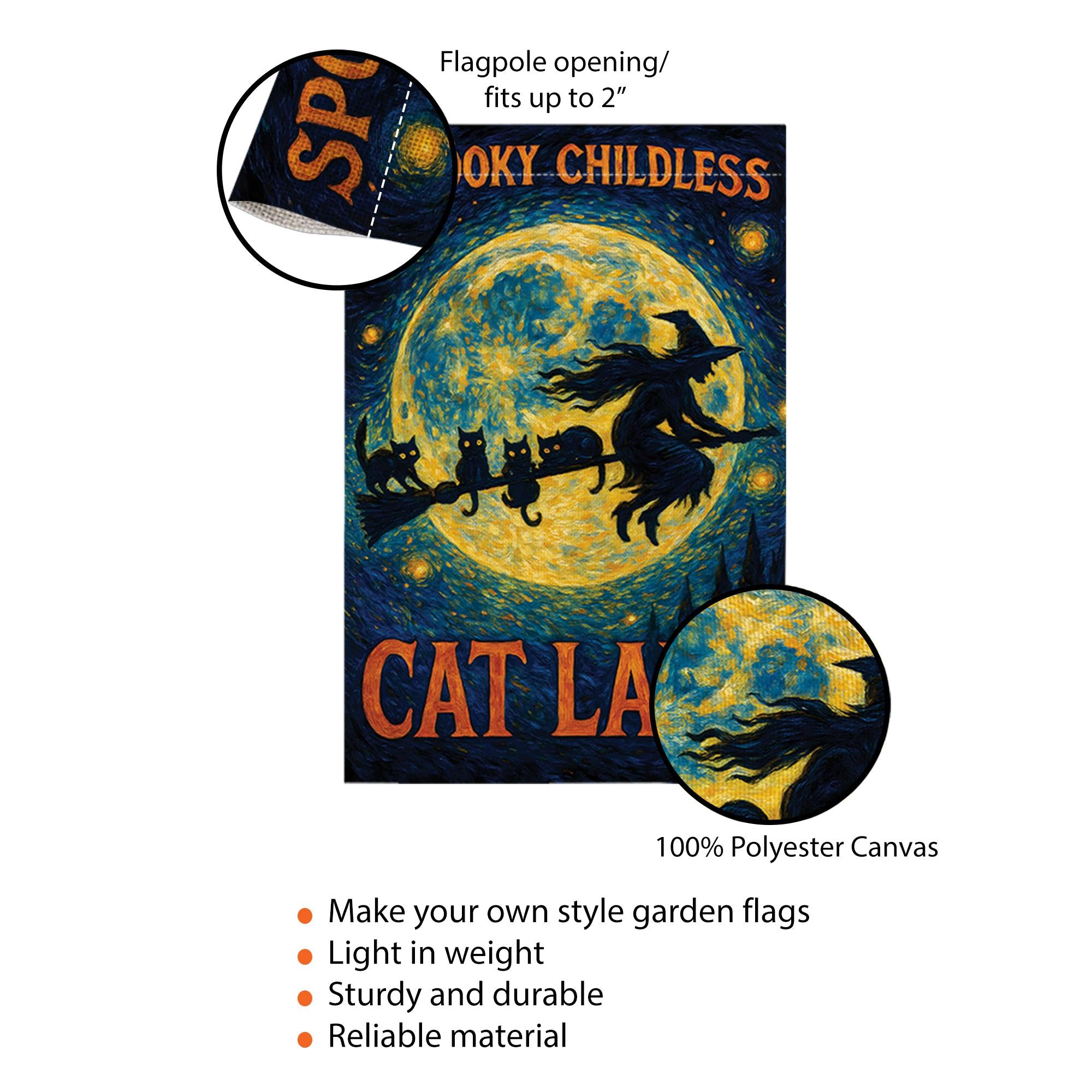 Spooky Childless Cat Lady Flag, Funny Halloween Garden Decor, Witch and Black Cat Yard Banner, Witchy Woman Gift, Spooky Porch Decor