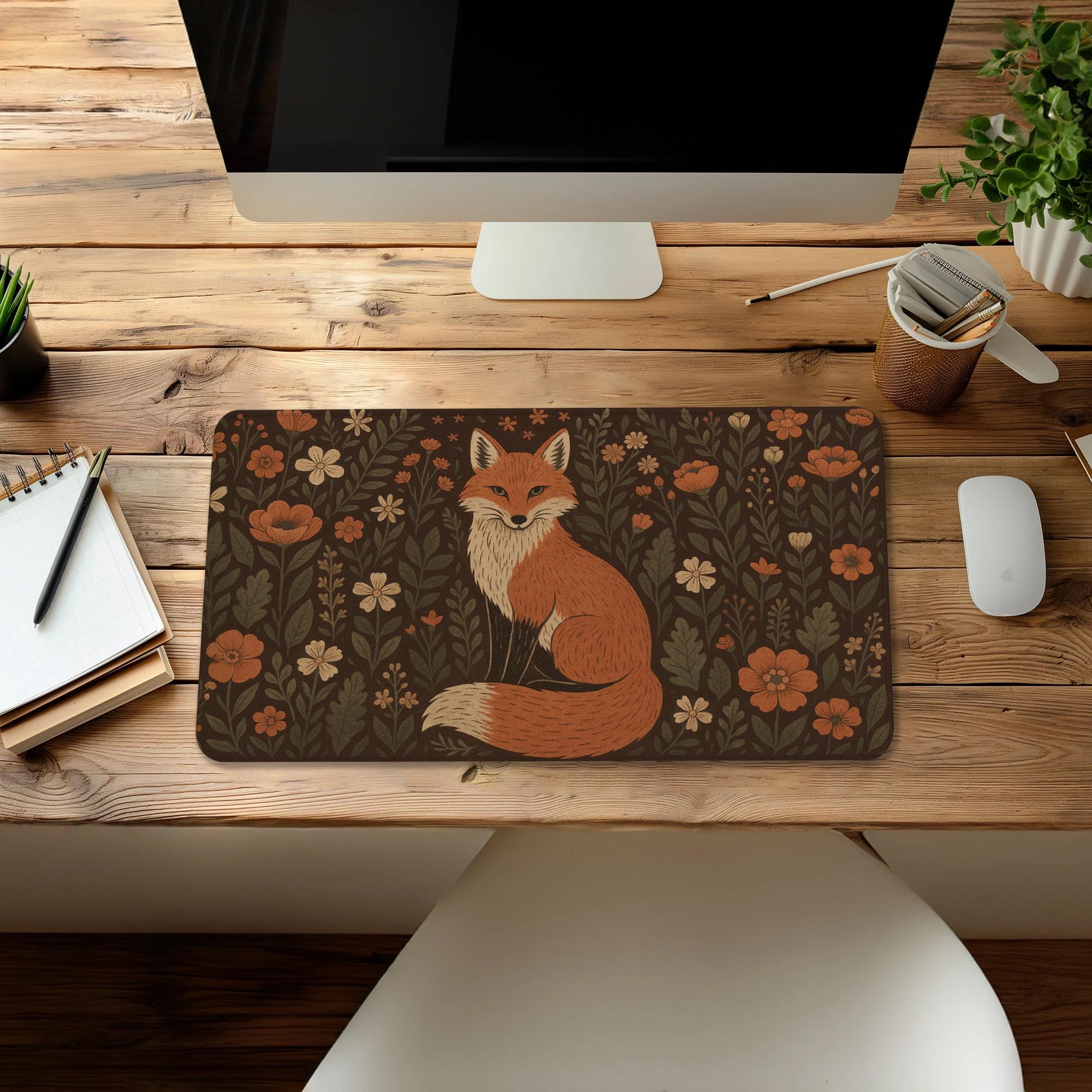 Cottagecore Fox Mouse Pad – Autumn Woodland Desk Mat – Cute Rustic Forest Office Decor – Whimsical Animal Mousepad for Nature Lovers