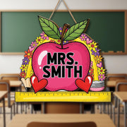 Custom Teacher Door Sign, Rainbow Apple Classroom Name Tag, Personalized Teacher Gift, Back to School Wall Decor, Classroom Decor Custom