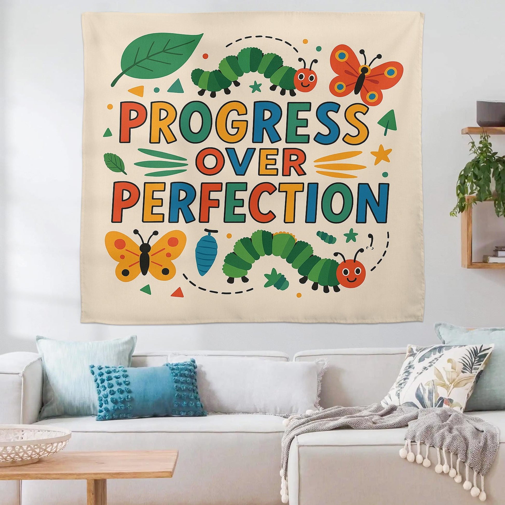 Progress Over Perfection Classroom Tapestry - Inspirational Back to School Decor, Motivational Teacher Wall Art, Growth Mindset Banner