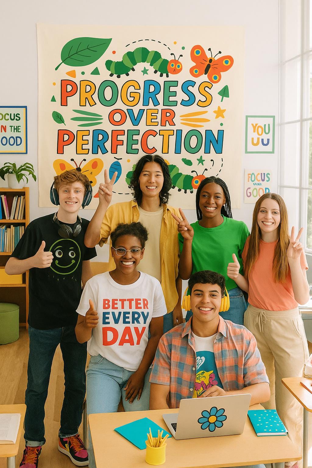 Progress Over Perfection Classroom Tapestry - Inspirational Back to School Decor, Motivational Teacher Wall Art, Growth Mindset Banner