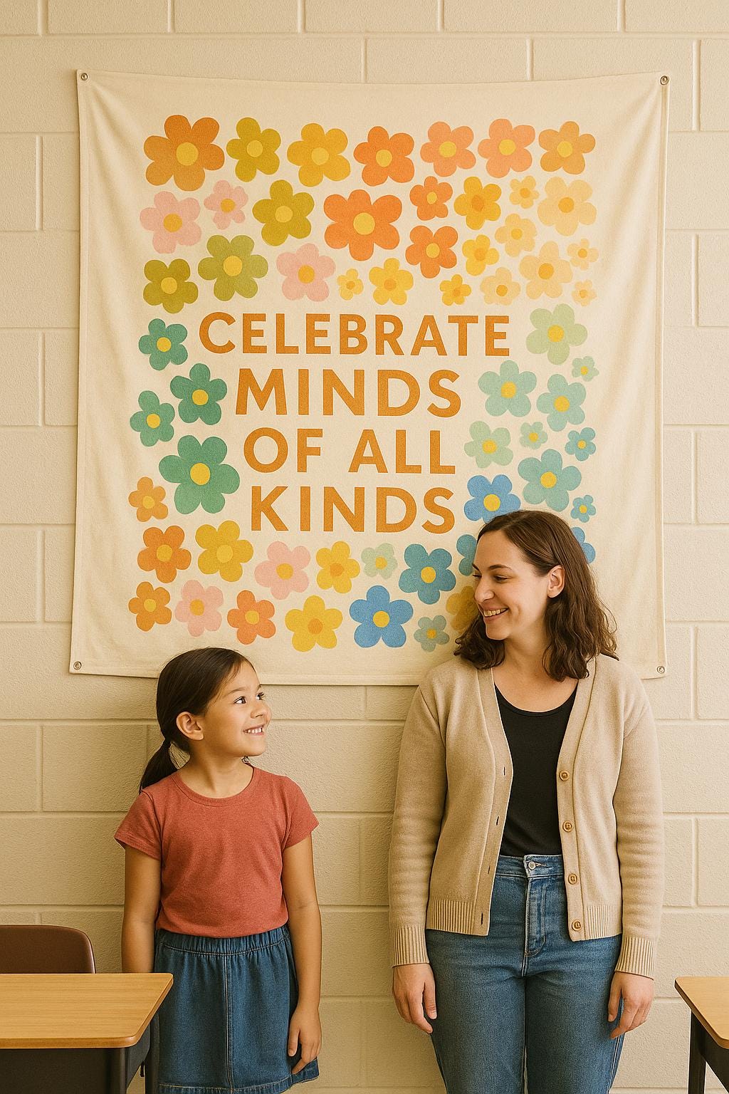 Celebrate Minds of All Kinds Tapestry, Inclusive Classroom Wall Decor, Neurodiversity Poster, Colorful Teacher Banner for School
