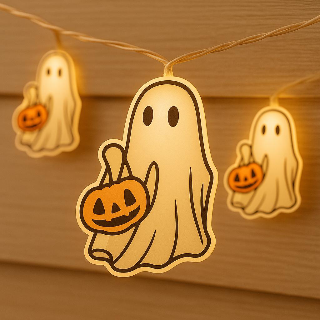 Cute Ghost Pumpkin String Lights, Halloween Light-Up Garland, Trick-or-Treat Ghost Decor, Indoor Spooky Party Lights for Fall