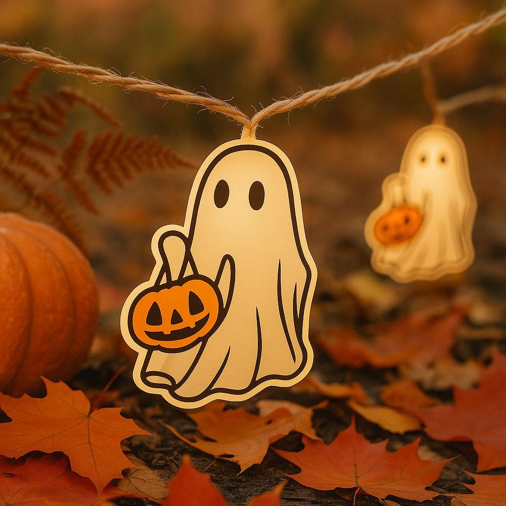 Cute Ghost Pumpkin String Lights, Halloween Light-Up Garland, Trick-or-Treat Ghost Decor, Indoor Spooky Party Lights for Fall