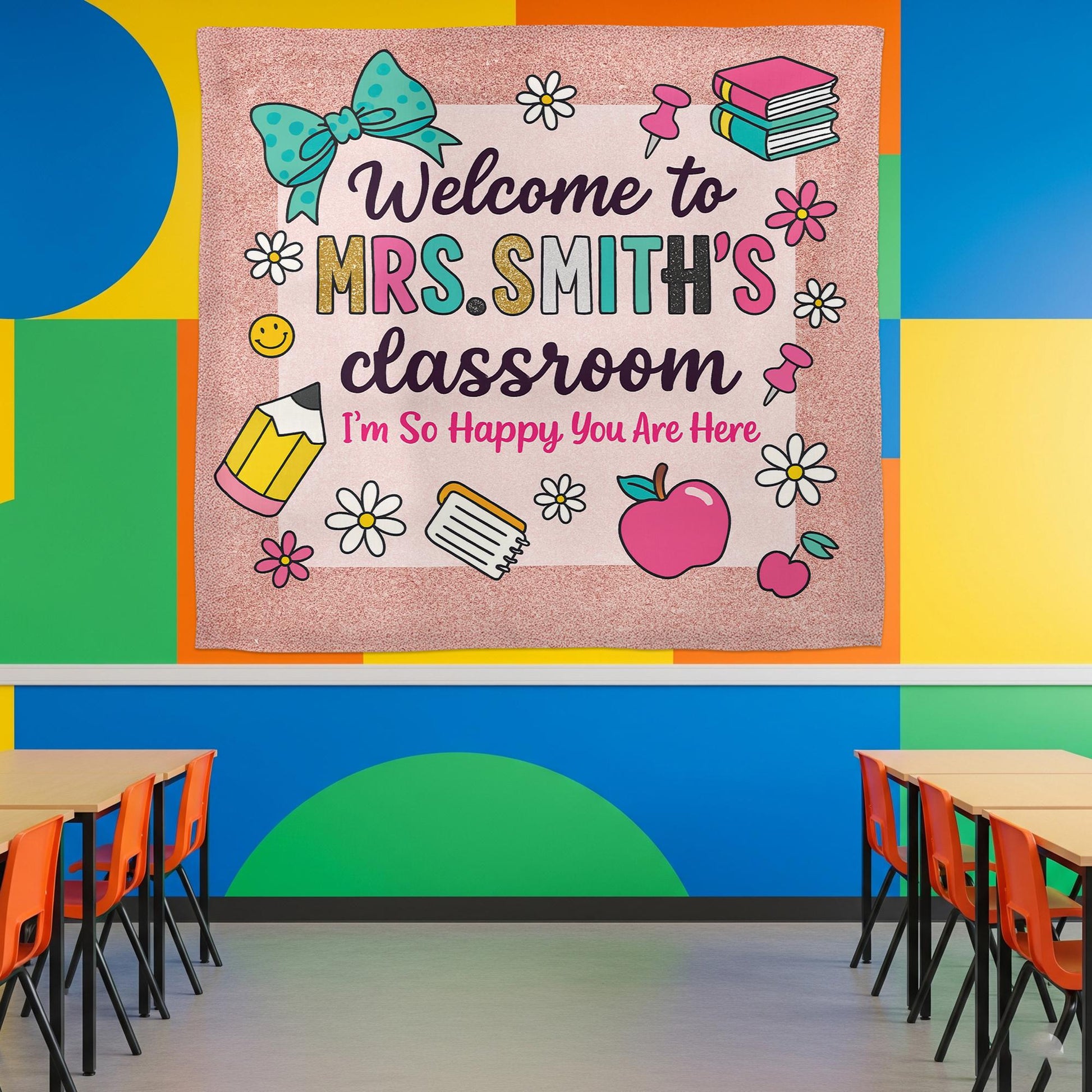 Personalized Teacher Classroom Sign – Welcome Banner for Teachers, Educators – Cute Back to School Wall Decor for Elementary Classroom