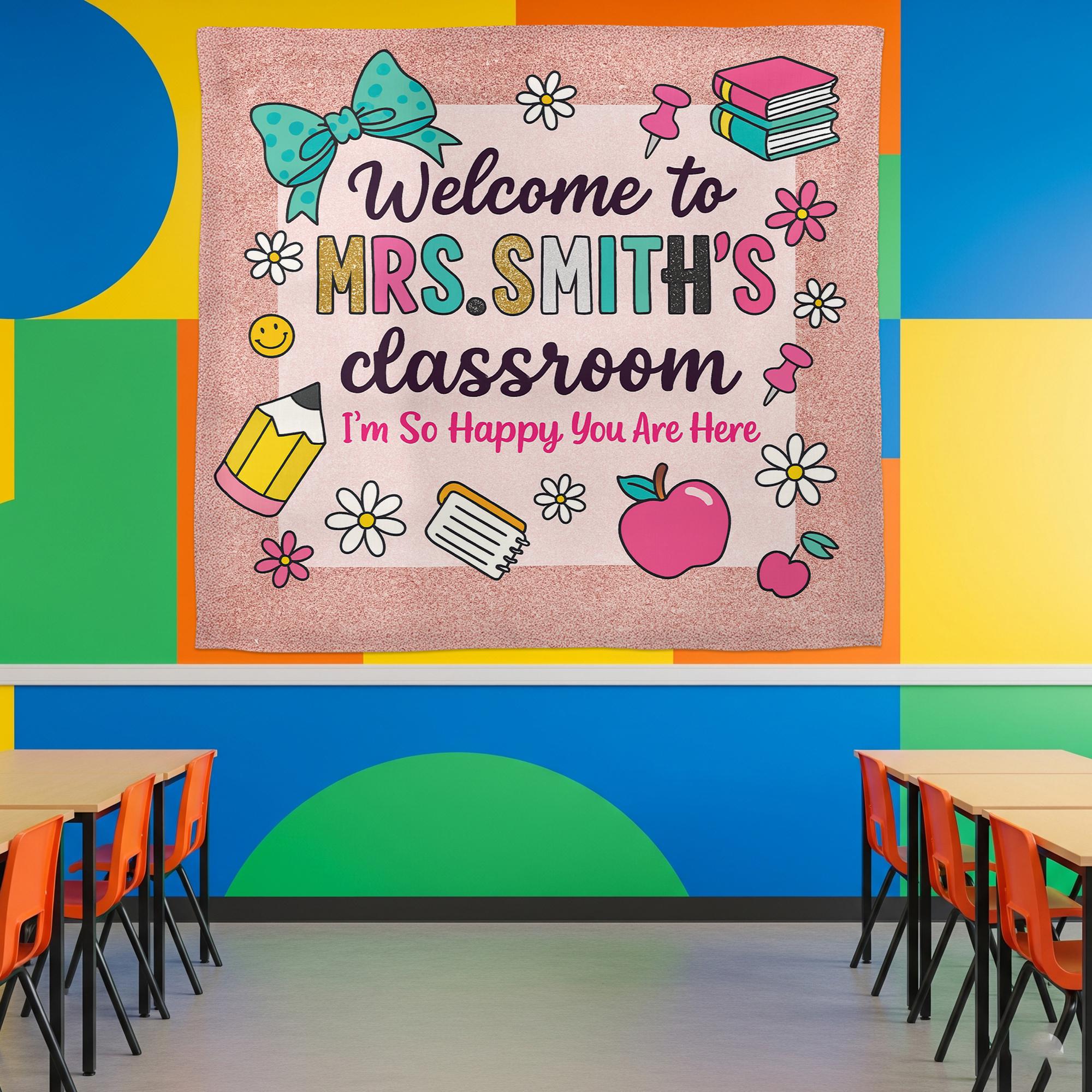 Personalized Teacher Classroom Sign – Welcome Banner for Teachers, Educators – Cute Back to School Wall Decor for Elementary Classroom