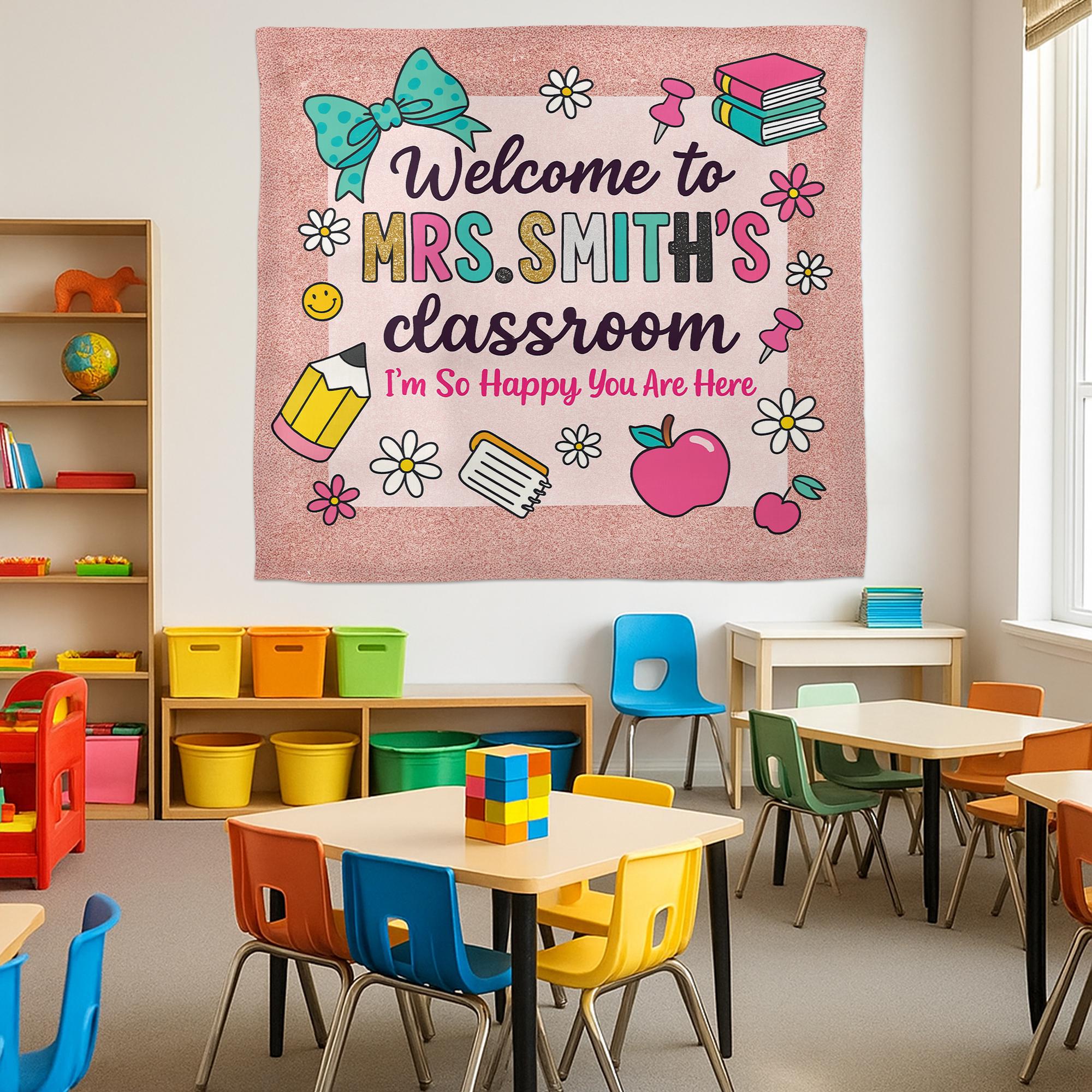Personalized Teacher Classroom Sign – Welcome Banner for Teachers, Educators – Cute Back to School Wall Decor for Elementary Classroom