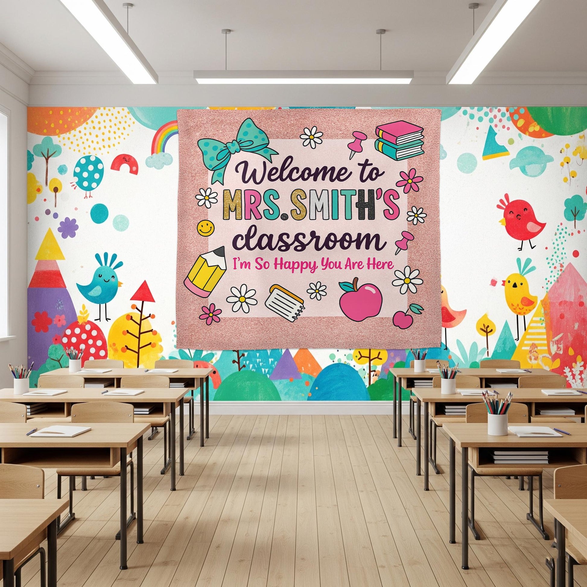 Personalized Teacher Classroom Sign – Welcome Banner for Teachers, Educators – Cute Back to School Wall Decor for Elementary Classroom