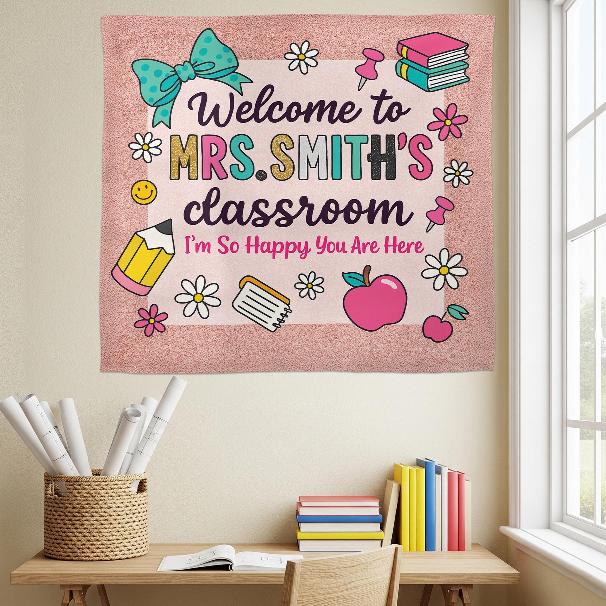 Personalized Teacher Classroom Sign – Welcome Banner for Teachers, Educators – Cute Back to School Wall Decor for Elementary Classroom