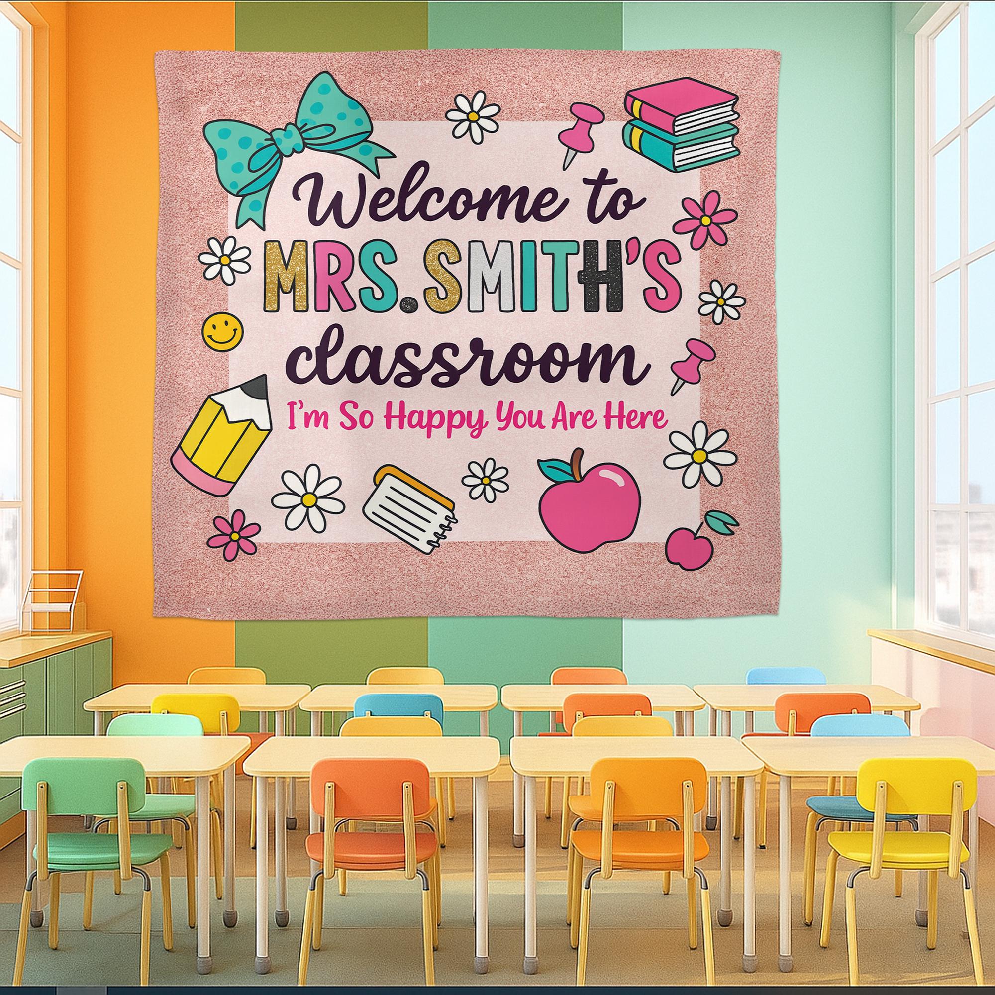 Personalized Teacher Classroom Sign – Welcome Banner for Teachers, Educators – Cute Back to School Wall Decor for Elementary Classroom