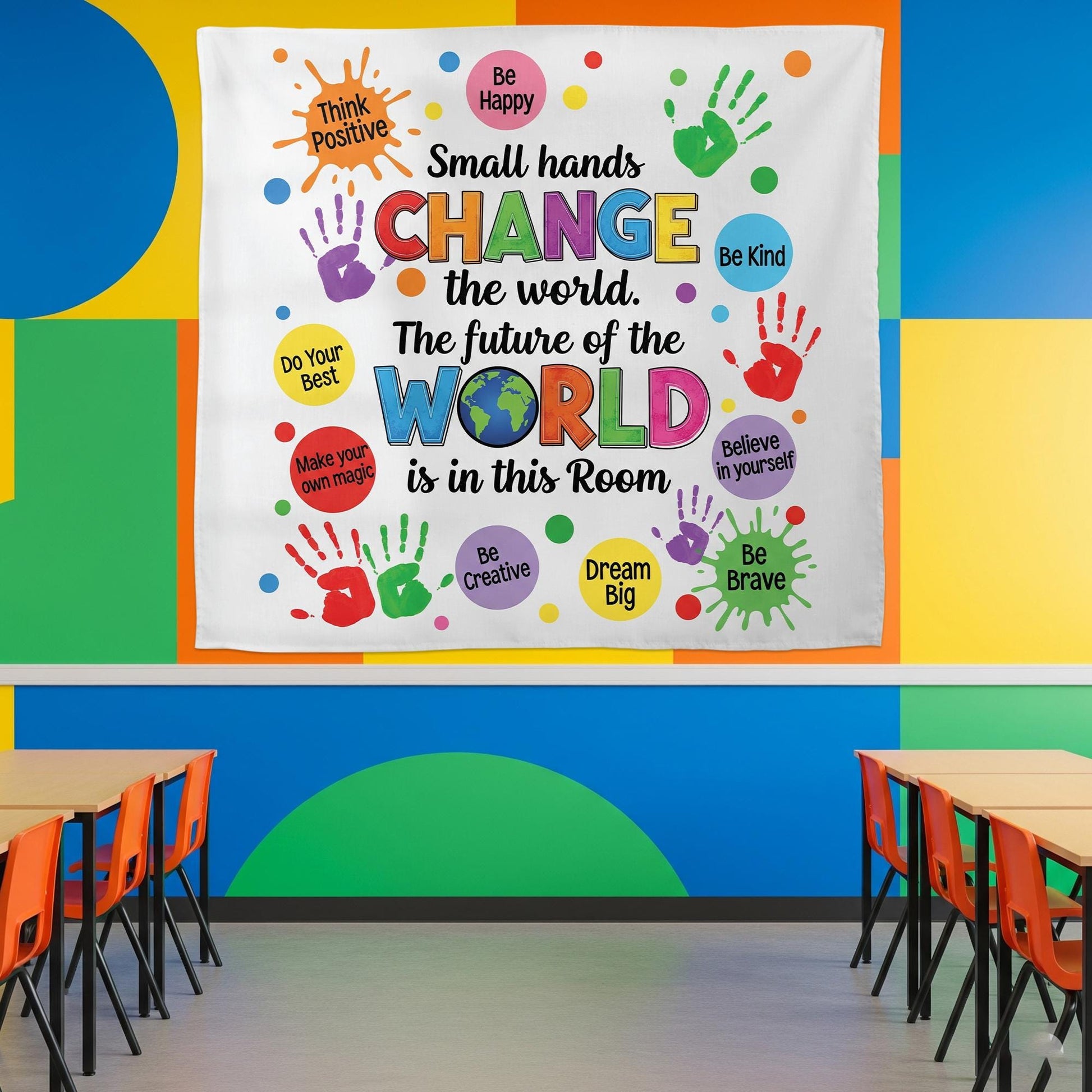 Inspirational Classroom Banner – Small Hands Change the World Wall Decor – Motivational Teacher Poster for Preschool, Elementary, School