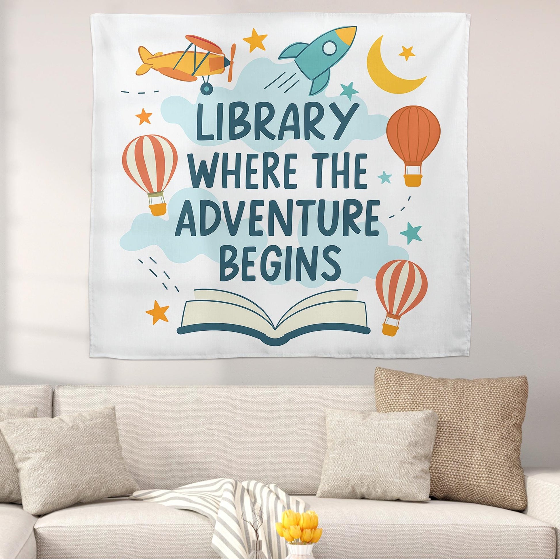 Library Wall Decor Banner – Where the Adventure Begins Sign – Reading Corner Poster for Classroom, School Library, or Book Nook