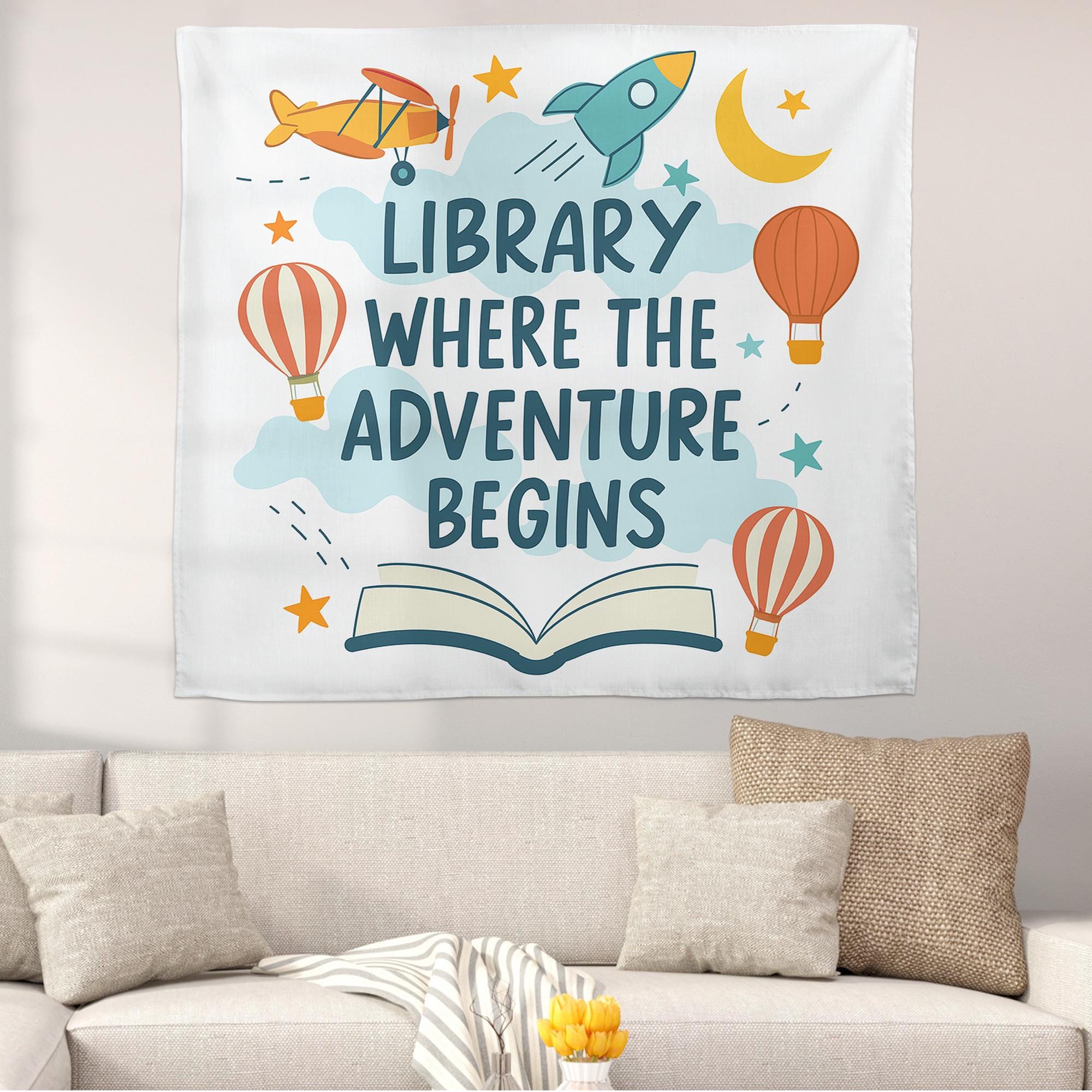 Library Wall Decor Banner – Where the Adventure Begins Sign – Reading Corner Poster for Classroom, School Library, or Book Nook