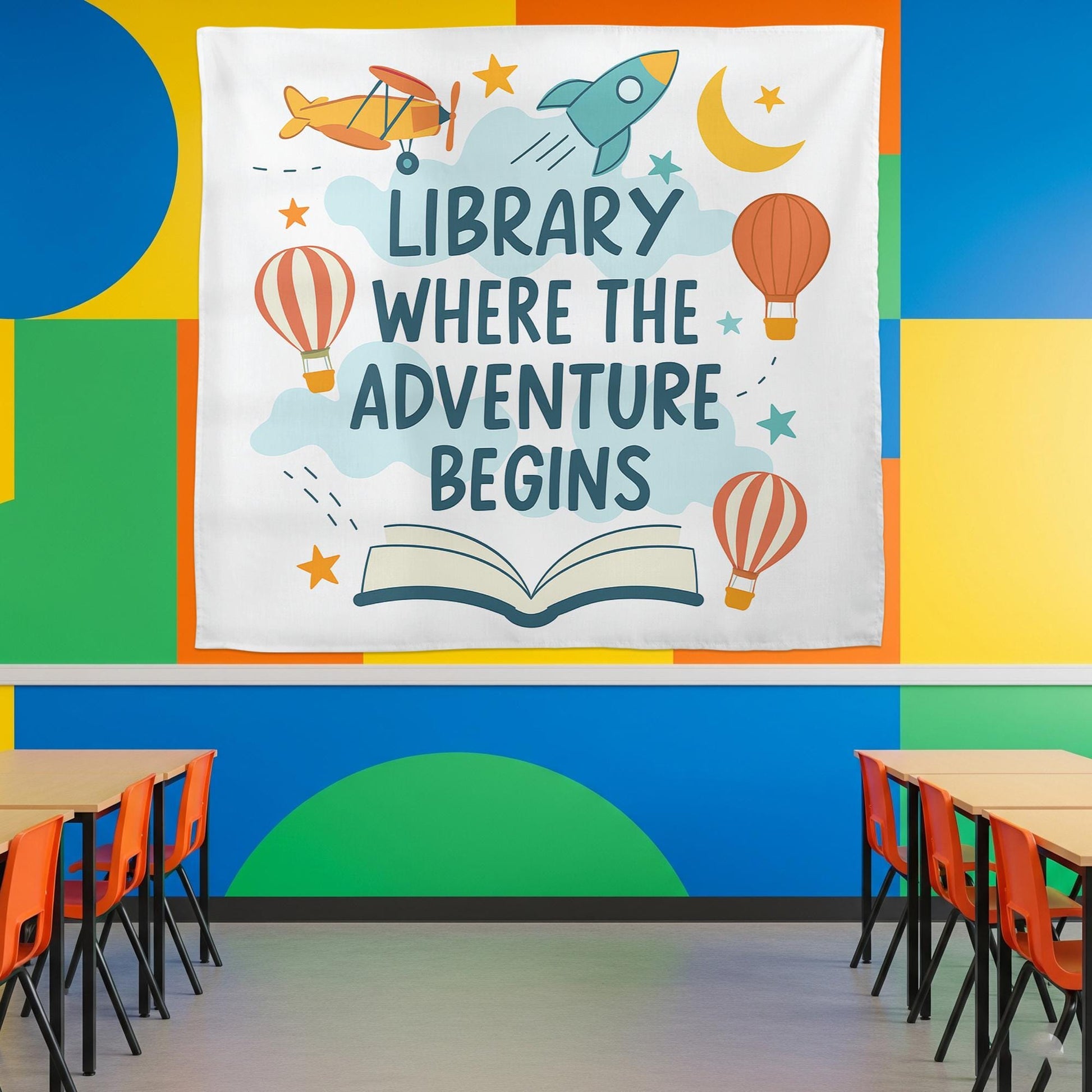 Library Wall Decor Banner – Where the Adventure Begins Sign – Reading Corner Poster for Classroom, School Library, or Book Nook