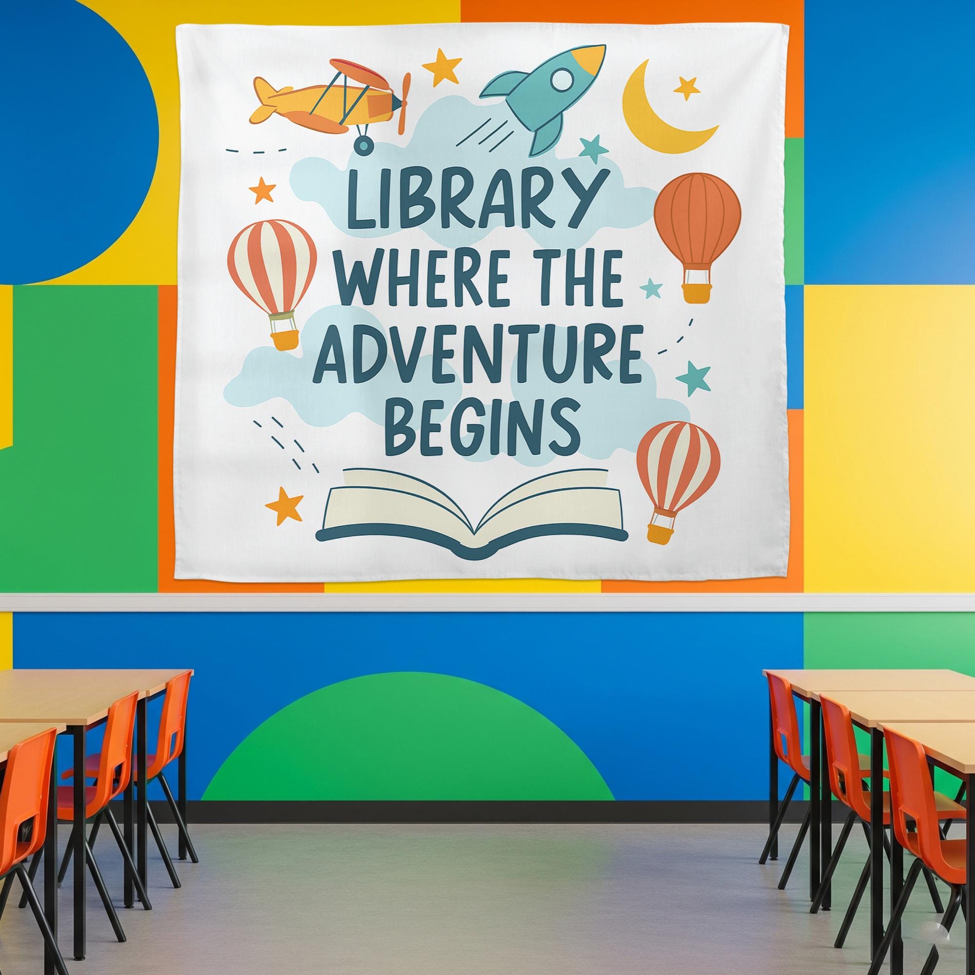 Library Wall Decor Banner – Where the Adventure Begins Sign – Reading Corner Poster for Classroom, School Library, or Book Nook