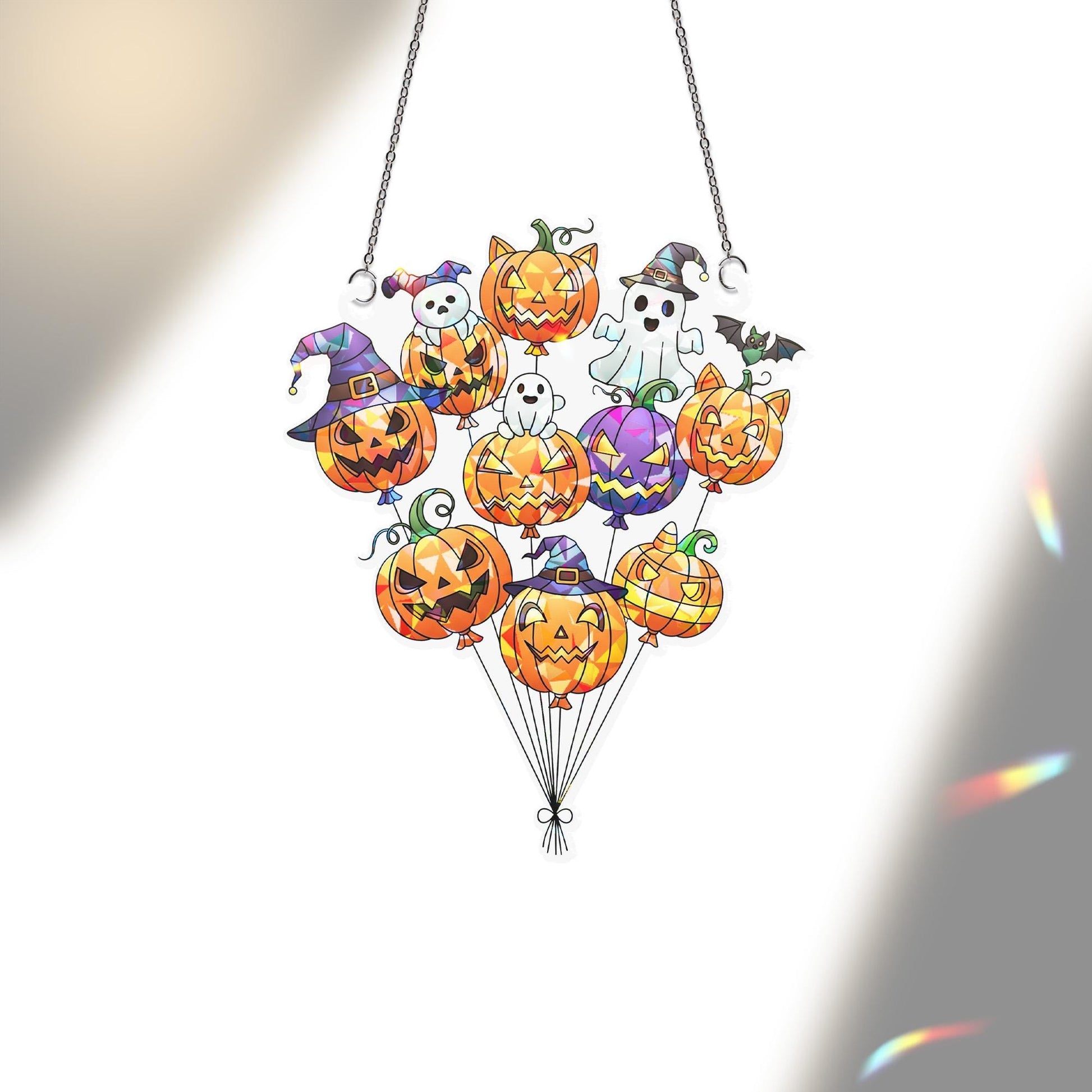 Halloween Pumpkin Ghost Balloon Suncatcher | Cute Spooky Window Decor | Witchy Jack O Lantern Sun Catcher | Fall Gothic Home Gift