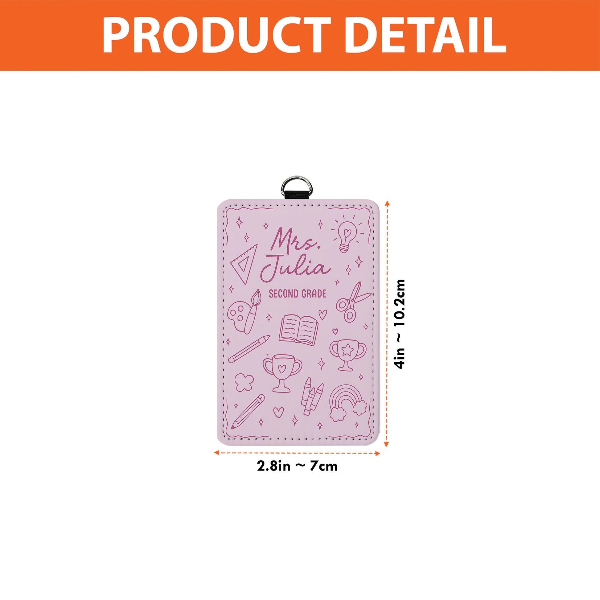 Personalized Teacher Badge Holder – Custom Name, Grade ID Holder for Teachers – Cute Pink School Icons Design for Classroom or Gifts