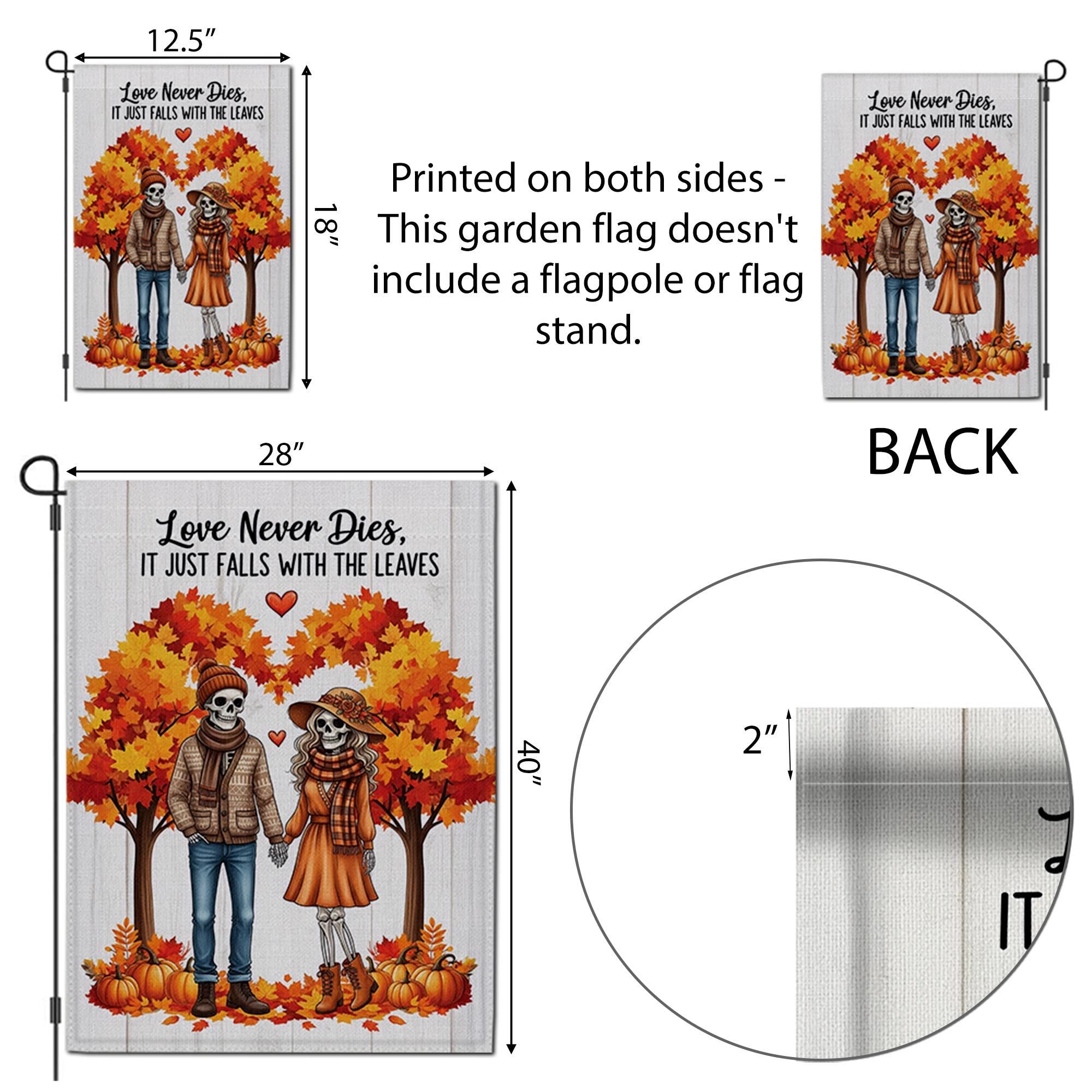 Skeleton Couple Fall Garden Flag | Love Never Dies Autumn Decor | Halloween Romantic Yard Sign | Spooky Fall Outdoor Gift