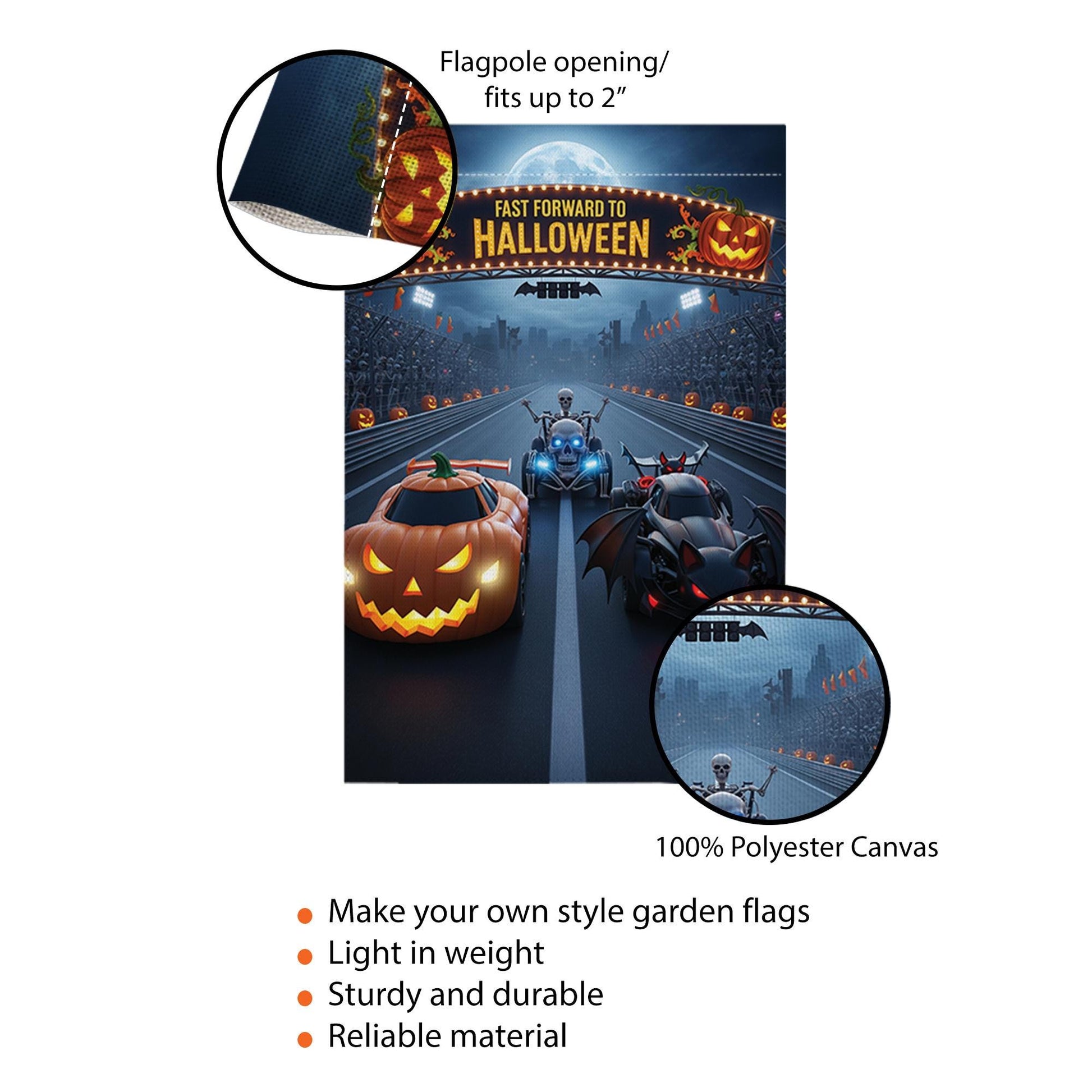 Halloween Racing Garden Flag - Fast Forward to Halloween Banner - Pumpkin & Bat Car Yard Decor - Spooky Outdoor Fall Decoration