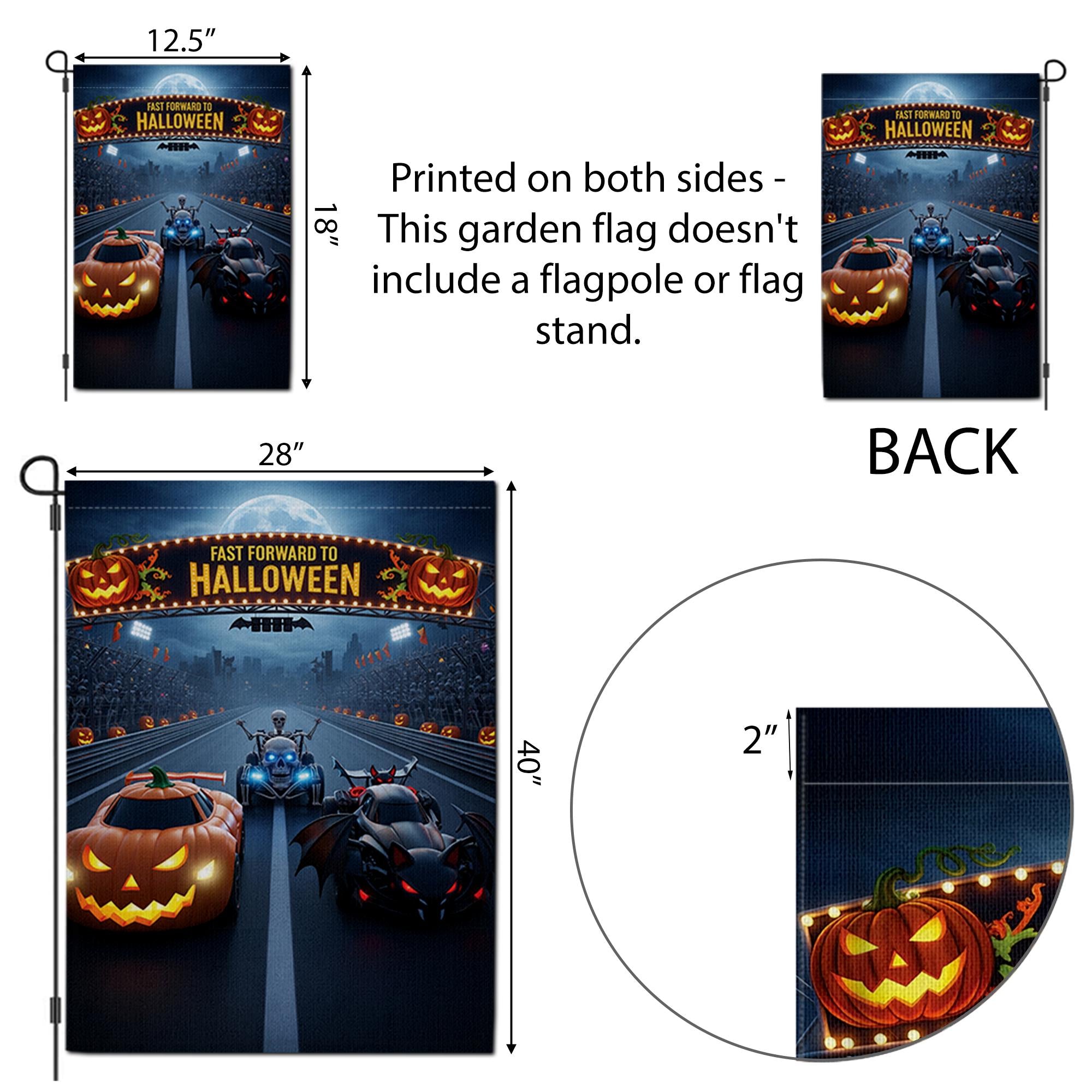 Halloween Racing Garden Flag - Fast Forward to Halloween Banner - Pumpkin & Bat Car Yard Decor - Spooky Outdoor Fall Decoration