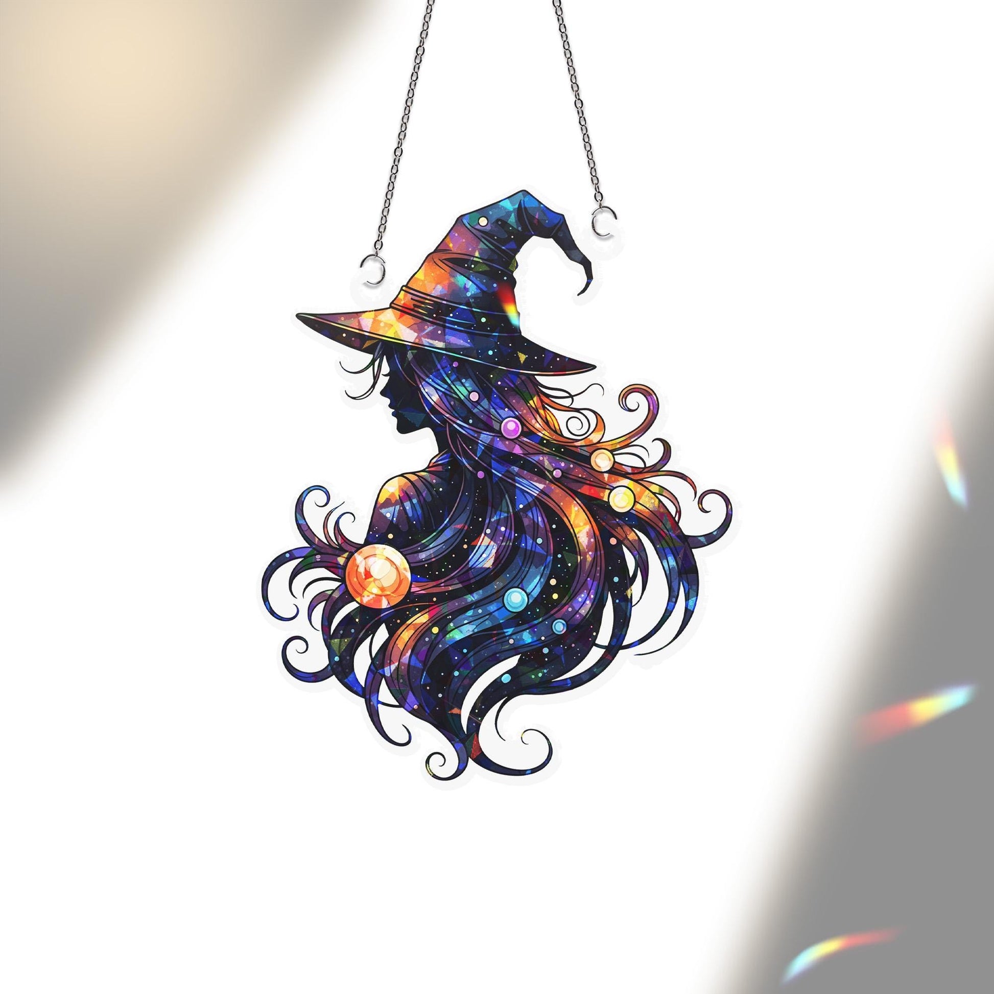 Galaxy Witch Suncatcher | Cosmic Witch Window Decor | Celestial Halloween Gift | Mystical Stained Glass Style Ornament