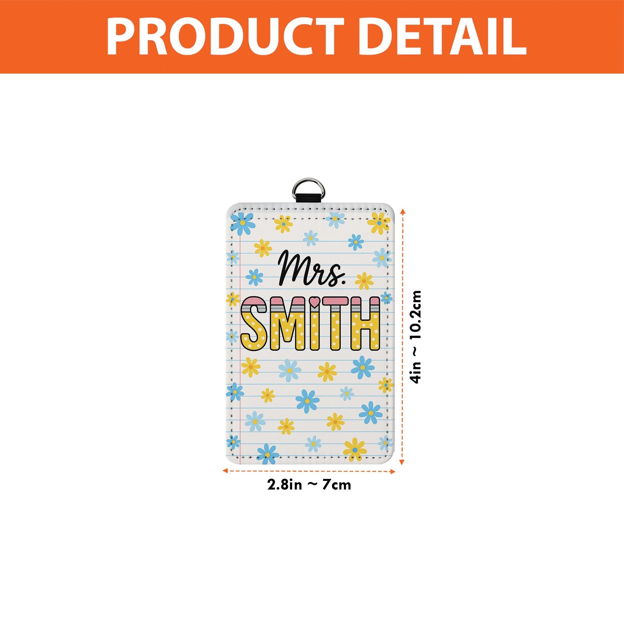 Personalized Teacher Badge Holder, Custom Name ID Tag, Floral Leather Lanyard, Cute Classroom Accessory, Back to School Gift